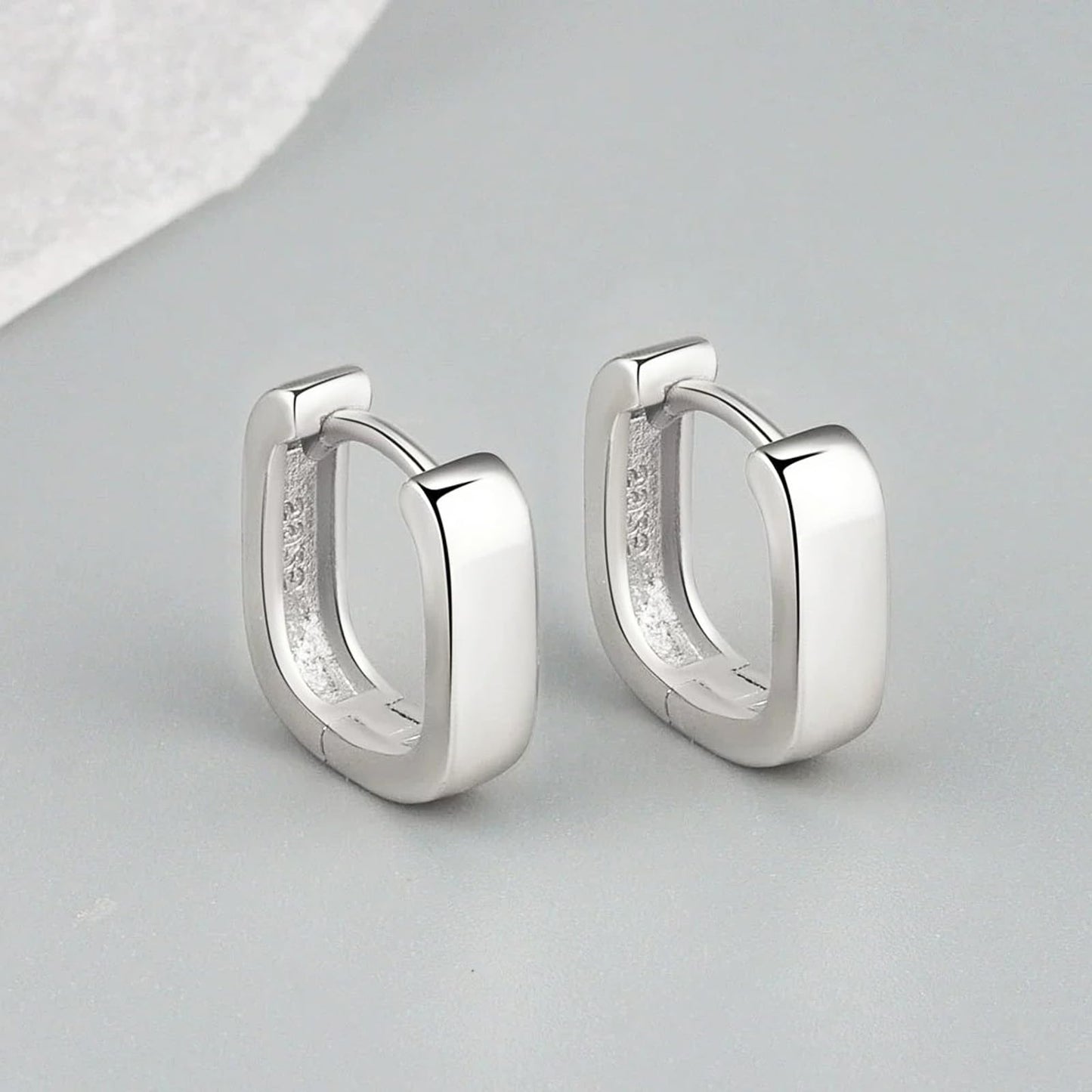 Italian Sterling Silver Earrings for Men Hoop Huggie Earring Polished, Jewelry for Alentine's Day, Father's Day, Thanksgiving Gifts, Birthday Presents (Square)