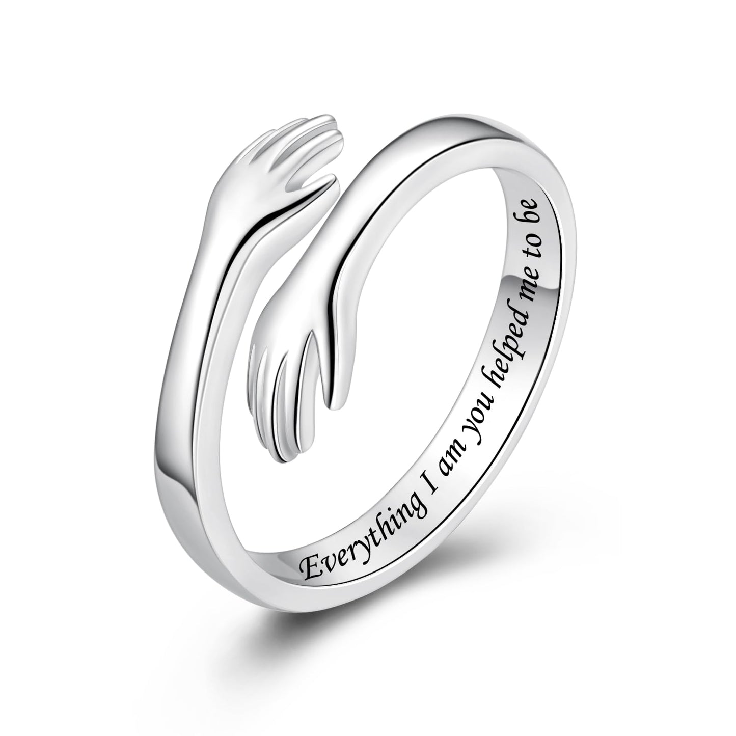 ACJFA Hug Rings for Women Sterling Silver Adjustable Ring Thumb Ring Birthday Mother Gifts Jewelry(Everything I am you helped me to be)