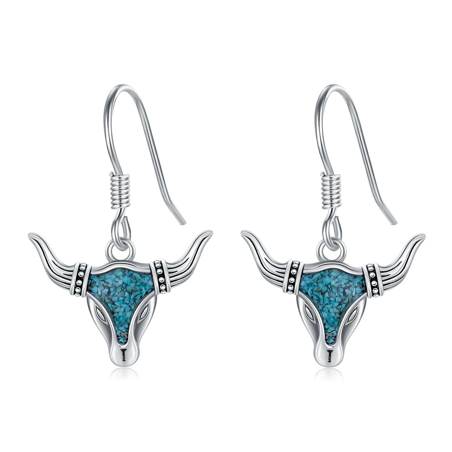 KoyeKei Western Cow Earrings for Cowgirl Cowboy 925 Sterling Silver Turquoise Texas Longhorn Cow Skull Dangle Drop Earrings Western Longhorn Country Jewelry Christmas Graduation Gifts for Mom Women