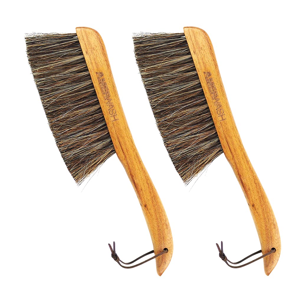 AMERWASH PLUS Counter Brush for Furniture, Drafting, Patio, Bed, Fireplace, Woodworking Cleaning, Horsehair Bristles Duster Wooden Handle Shop Brush, Hand Broom Brush - 2 Pack