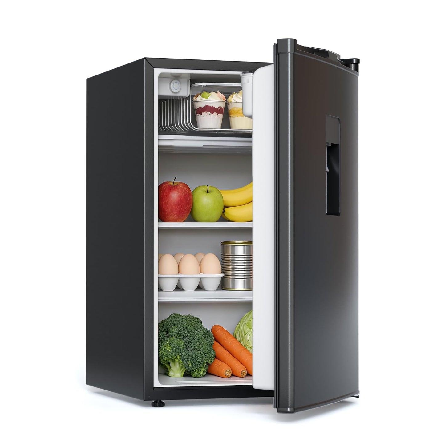 COWSAR 4.4 Cu.Ft Dorm Fridge with Freezer, Single Reversible Door Apartment Refrigerator with Water Dispenser, Adjustable Thermostat, Commercial Compact Fridge for Bedroom Dorm Office Kitchen, Black