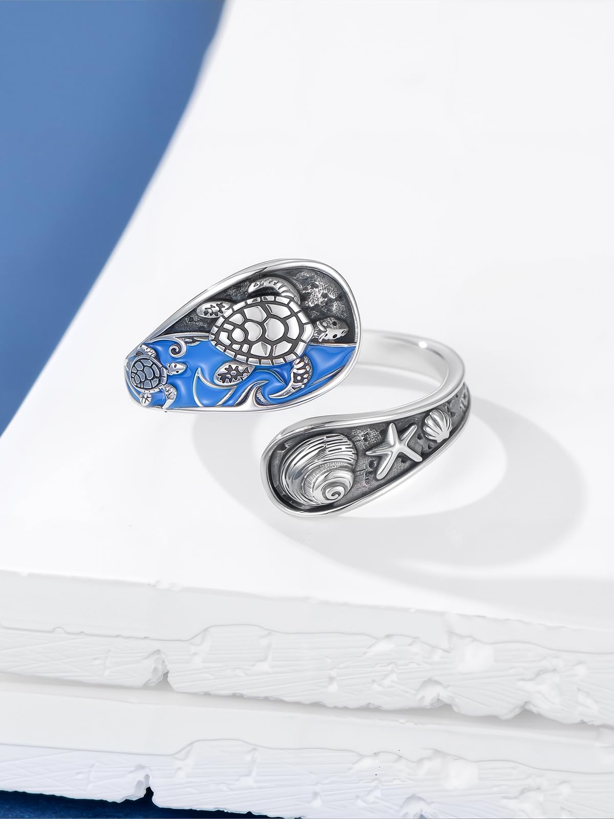 Midari Spoon Rings for Women 925 Sterling Silver Sea Turtle Adjustable Vintage Finger Thumb Rings Ocean Turle Jewelry for Women Birthday Christmas Gifts