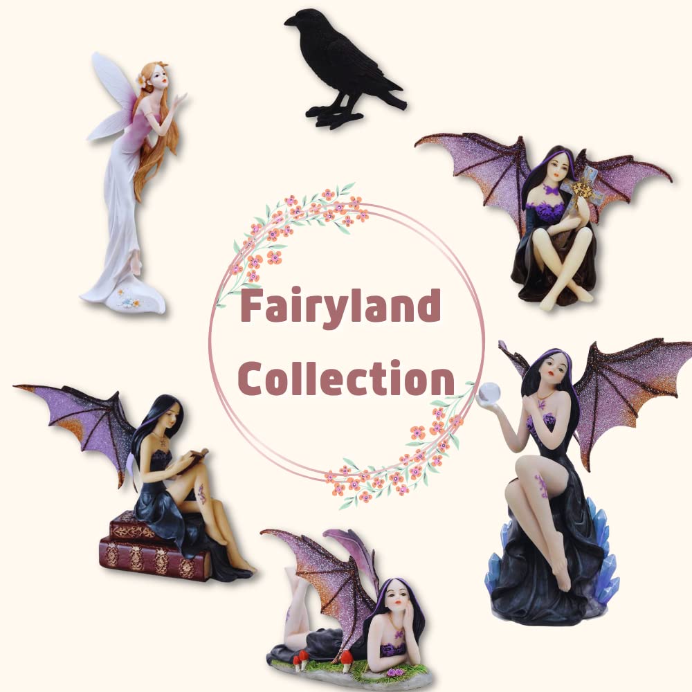 Comfy Hour 8" Gothic Fairy Witch Figurine on Broom, Fantasy Sorceress Statue with Mystical Wings, Spooky Halloween Indoor Decor Accent, Polyresin Artisan Crafted Sculpture, 1 Unit