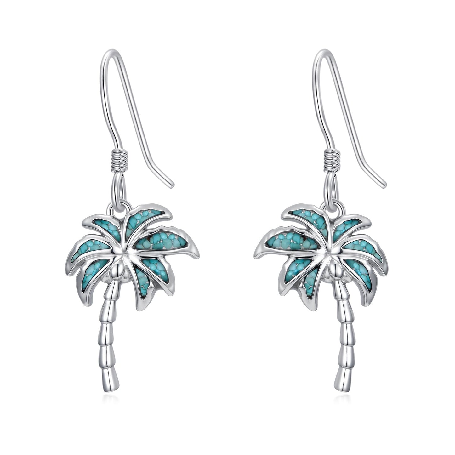 HPQQ Palm tree Earrings 925 Sterling Silver Turquoise Palm tree Dangle Earrings Ocean Beach Themed Jewelry Mother's Day Jewelry Gifts for Women