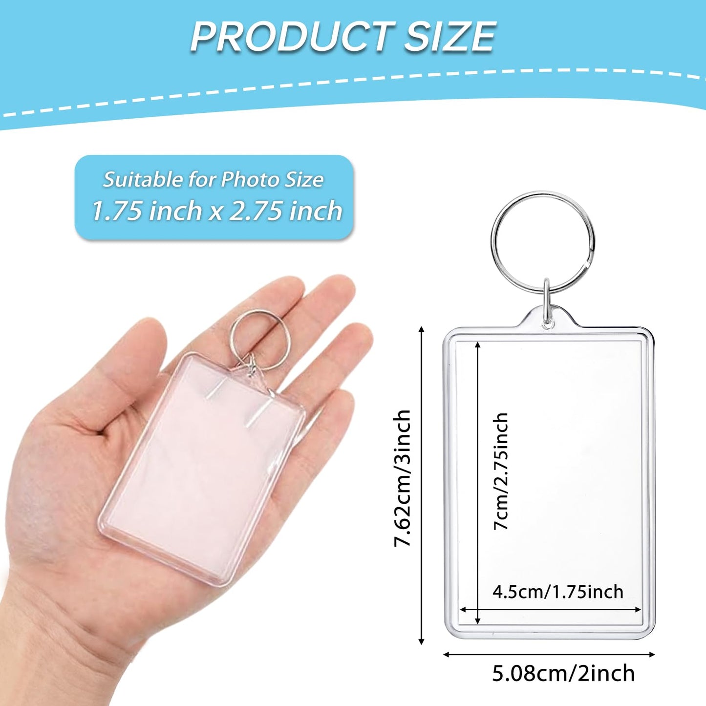 ZHLISHQINJJ 12 Pcs Photo Keychain (2 x 3inch) Transparent Picture Keychain, Acrylic Photo Insert Keychain Blank Photo Insert Keyring DIY Personalize Favor Graduation Gift