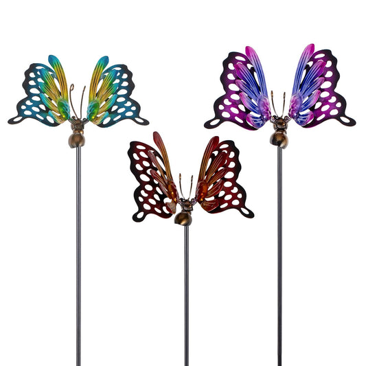 Venniy 3 Pack Butterfly Decorative Garden Stakes,Metal Openwork Colorful Butterflies Yard Art Garden Stakes for Outdoor Lawn Pathway Patio Plant Pot Flower Bed Ornaments