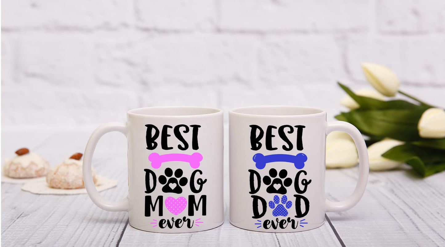 AW Fashions Best Dog Mom Best Dog Dad Couple Mug 11oz Set of 2 Funny His & Her Cups - Animal Rescue or Adoption Pet Lover Ideas Dog Mother Crazy Dog Lady Best Mom & Dad Ever Mugs Fathers Mothers Day