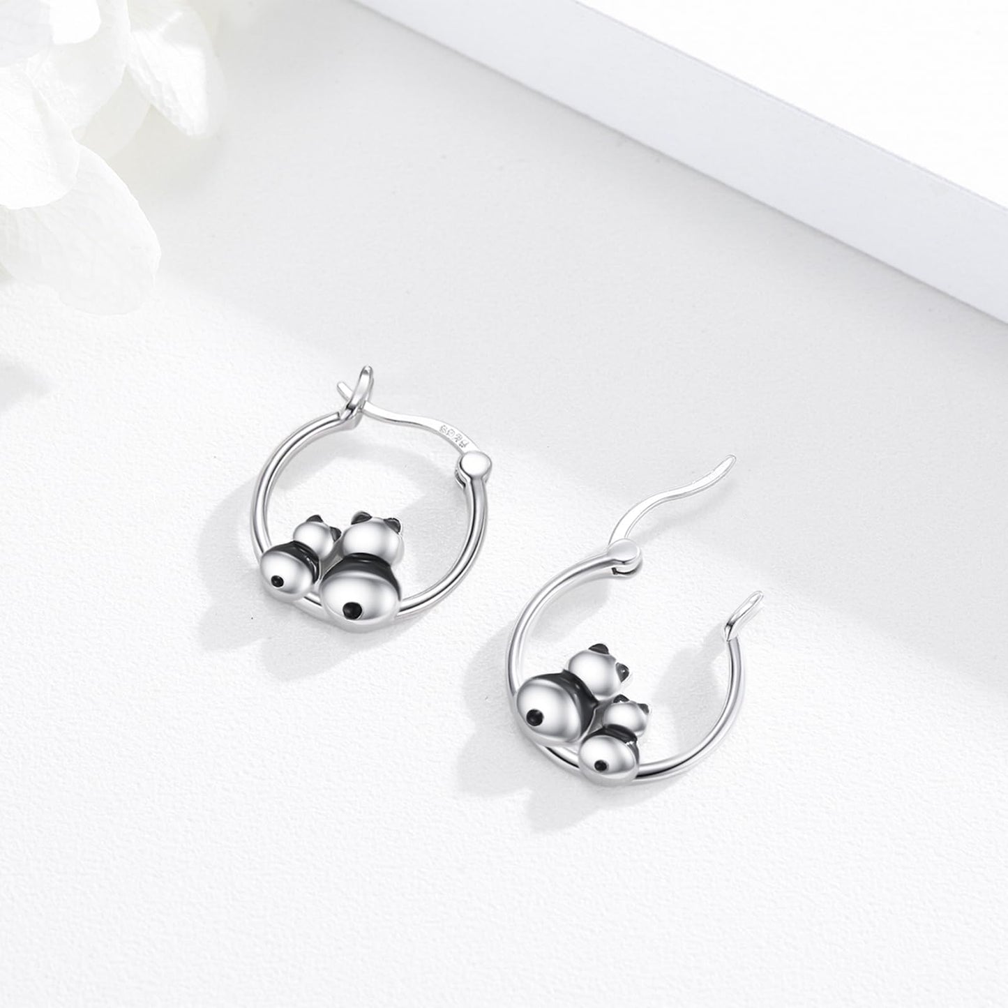 JUSTKIDSTOY Panda Earrings for 925 Sterling Silver Two Panda Bear Hoop Earrings Hypoallergenic Cute Animal Earrings Jewelry Graduation Gifts for Women Daughter Her