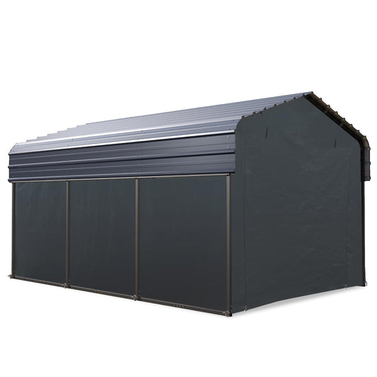 PHI VILLA 10 x 15 Heavy Duty Metal Carport with Galvanized Steel Roof with Sidewalls Enclosure Kit, Sturdy Metal Carport for Cars, Boats, and Tractors