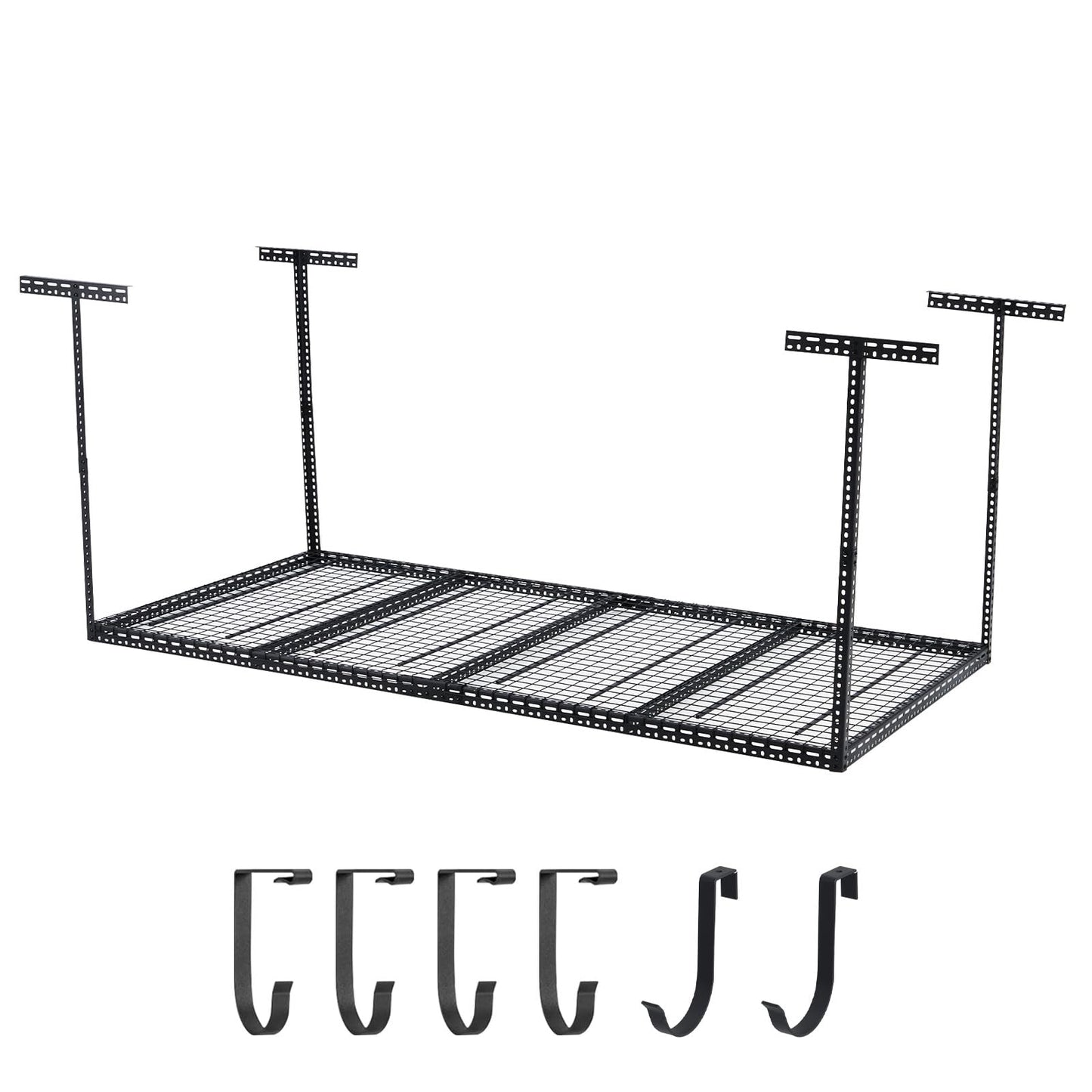 GarveeTech 4x8 FT Overhead Garage Storage Rack, 22"-40" Height Adjustable Ceiling Storage Rack 330lbs Weight Capacity, Heavy Duty Metal Hanging Storage Shelves for Garage (Black, Vertical Post x 4)