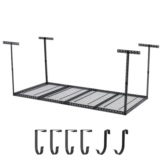 GarveeTech 4x8 FT Overhead Garage Storage Rack, 22"-40" Height Adjustable Ceiling Storage Rack 330lbs Weight Capacity, Heavy Duty Metal Hanging Storage Shelves for Garage (Black, Vertical Post x 4)