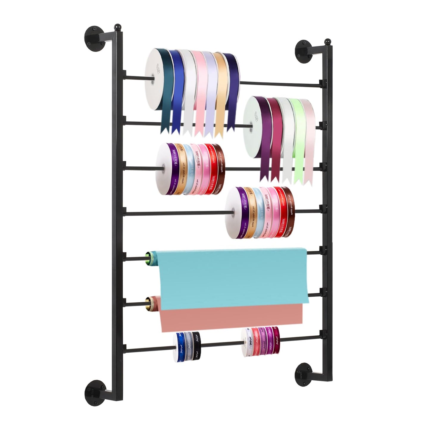 Yonynise Ribbon Storage Organizer,Wall Mounted Ribbon Holder Rack,7 Tier Large Capacity Metal Ribbon Storage for Craft Room,Flower Shop,Cake Shop,Gift Wrapping Paper,Black