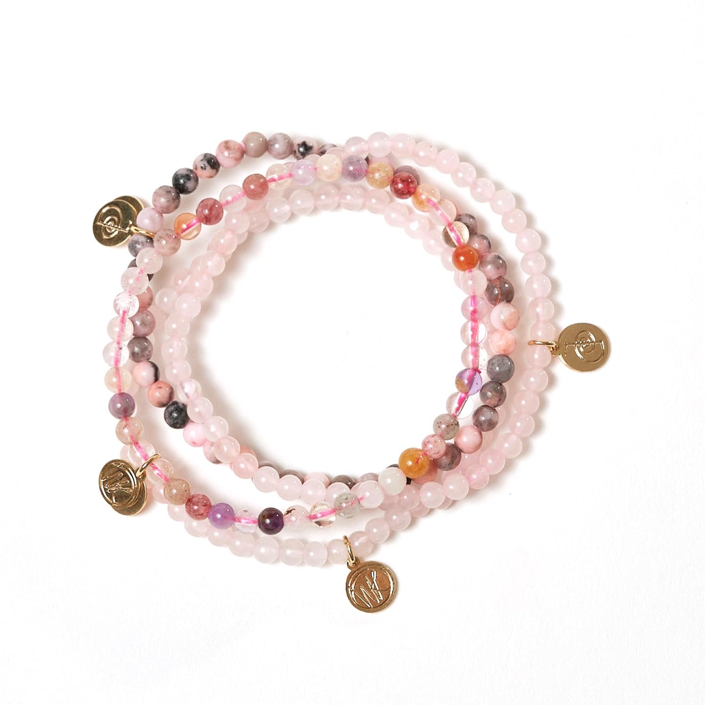 Love Crystal Bracelet Stack 4mm – Healing Stone Beaded Bracelets – Rose Quartz, Pink Zebra, and Mixed Light Stones, Spiritual Energy Jewelry for Unconditional Love, Joyful Comfort, Harmony – Elastic, Unisex, Gift-Ready