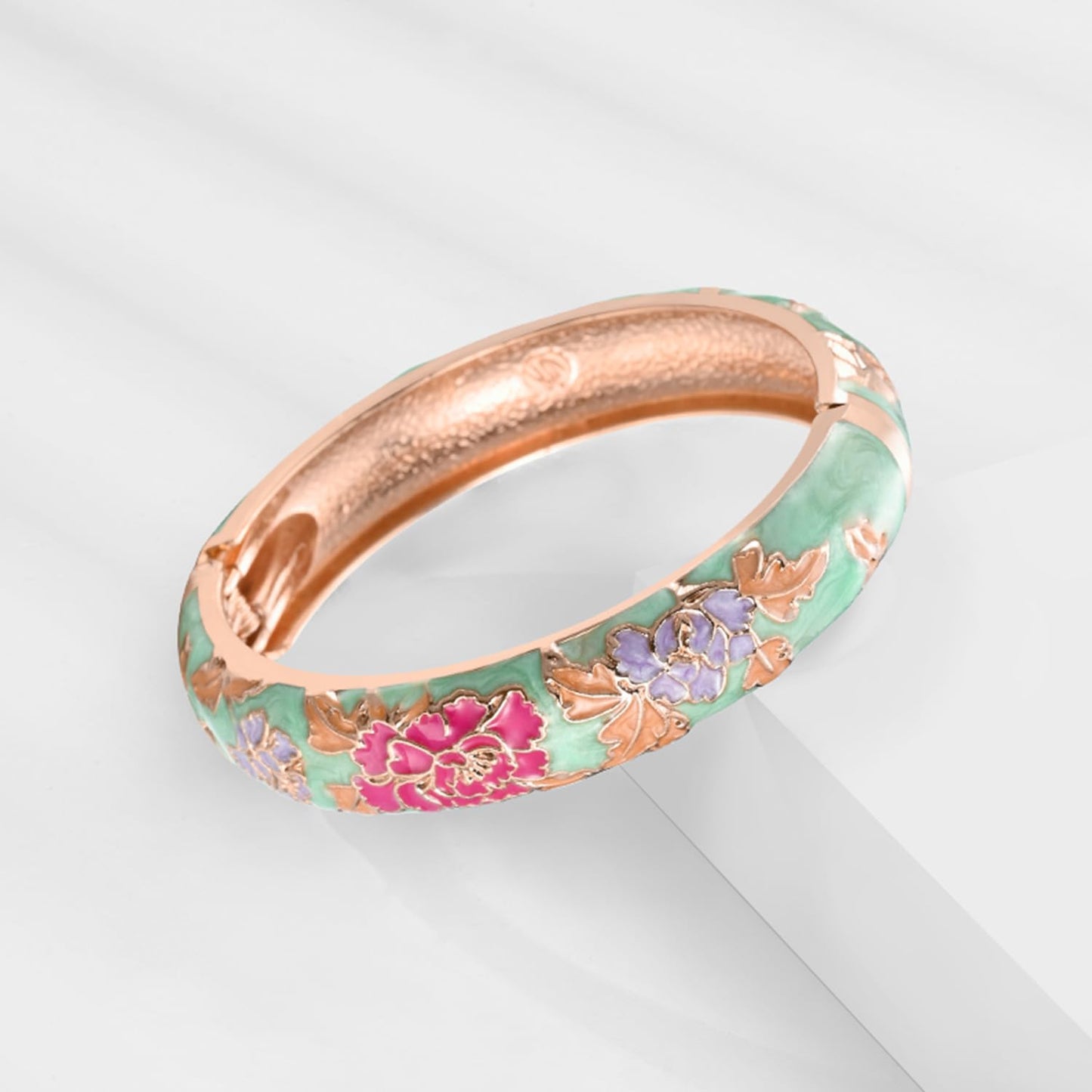 UJOY Cloisonne Bangles Gorgeous National Floral Panda Set Enameled Gold Plated Handcrafted Bracelets Jewelry Gifts 55C48 Light Green