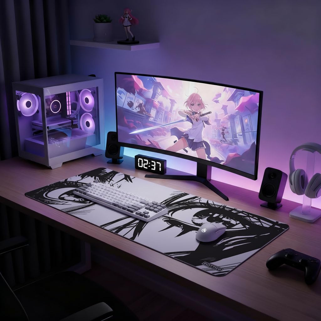 DOTTICO XL Anime Eyes Mouse Pad – Large Manga Girl Desk Mat 31.5x11.8 – Non-Slip, Water-Resistant, Stitched Edges – Aesthetic Japanese Gaming Mat