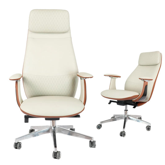 FurniBaron Genuine Leather Office Chair, Big and Tall Executive Office Chair with Adjustable High Back and Lumbar Support, 400lbs Heavy Duty Design with Wheels (White)