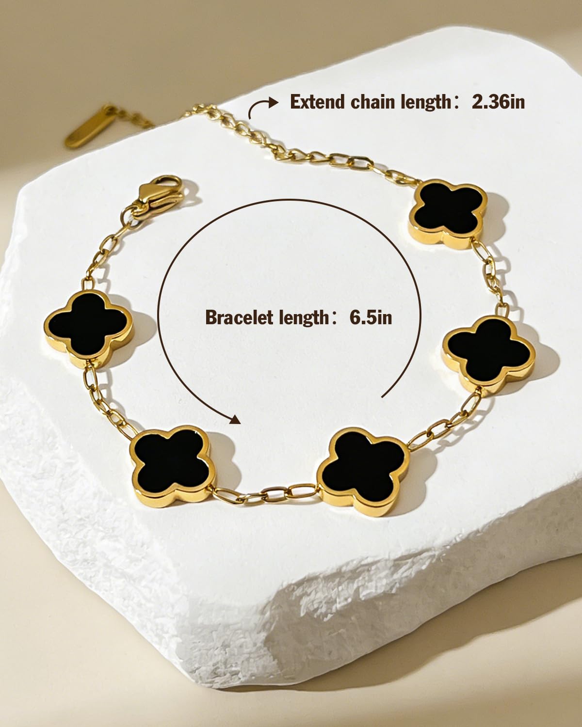 Aimétte Monette 18K Gold Plated Jewelry Set, Clover Necklace and Clover Bracelets Set, Women's Hypoallergenic Black Gold Lucky Clover Bracelet and Necklace Fashion Gifts for Women Trendy