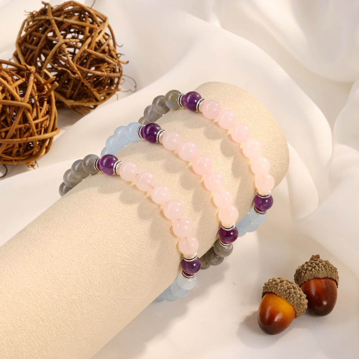 Top Plaza Healing Chakra Anxiety Bracelets for Women Natural 8mm Crystal Gemstone Beaded Protection Bracelet Good Luck Energy Jewelry Gifts for Mom - Style 2