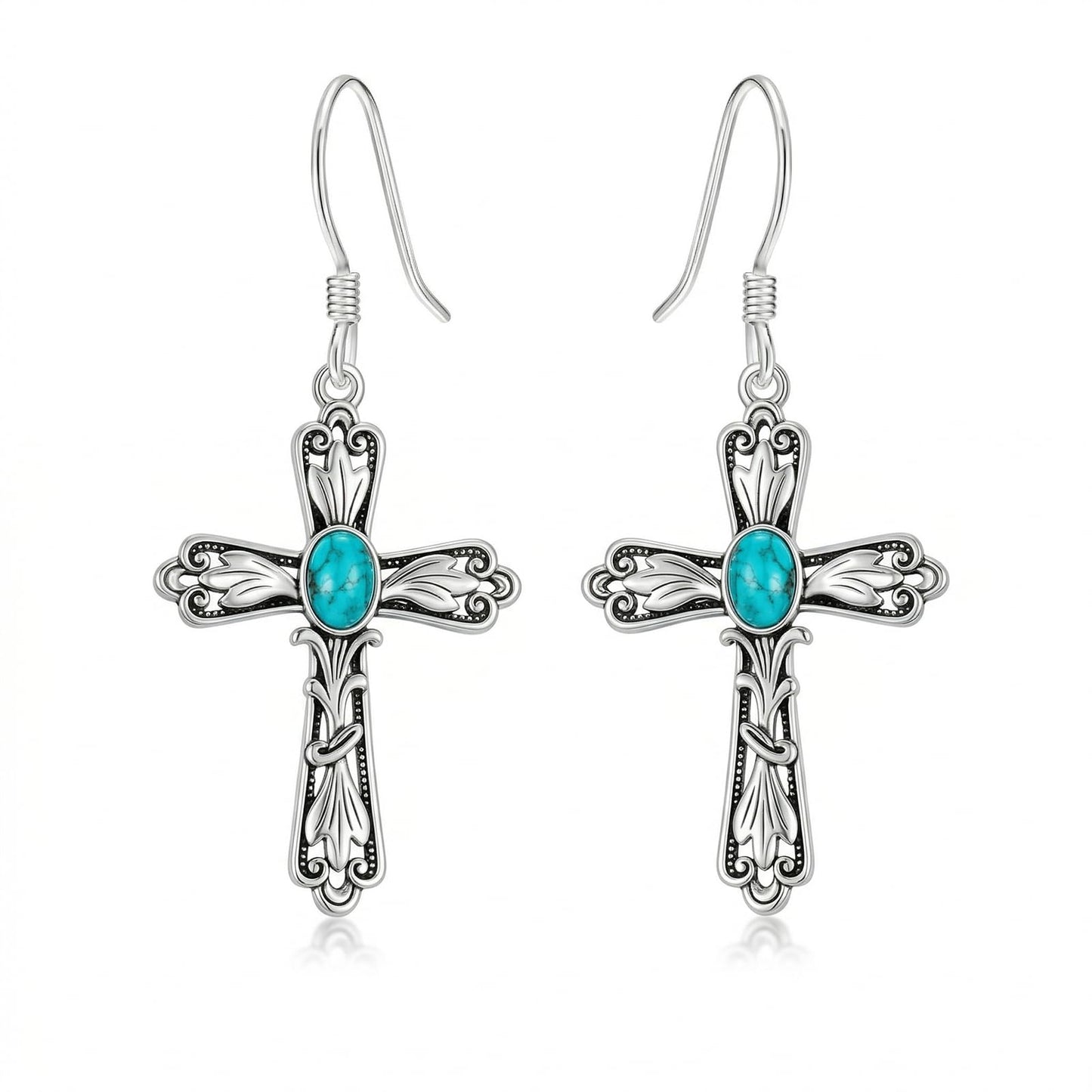 Eetaitai Natural Turquoise Earrings for Men Women 925 Sterling Silver Cross Western Dangle Earrings Boho Jewelry Mothers Day Gifts for Mom Wife Sister