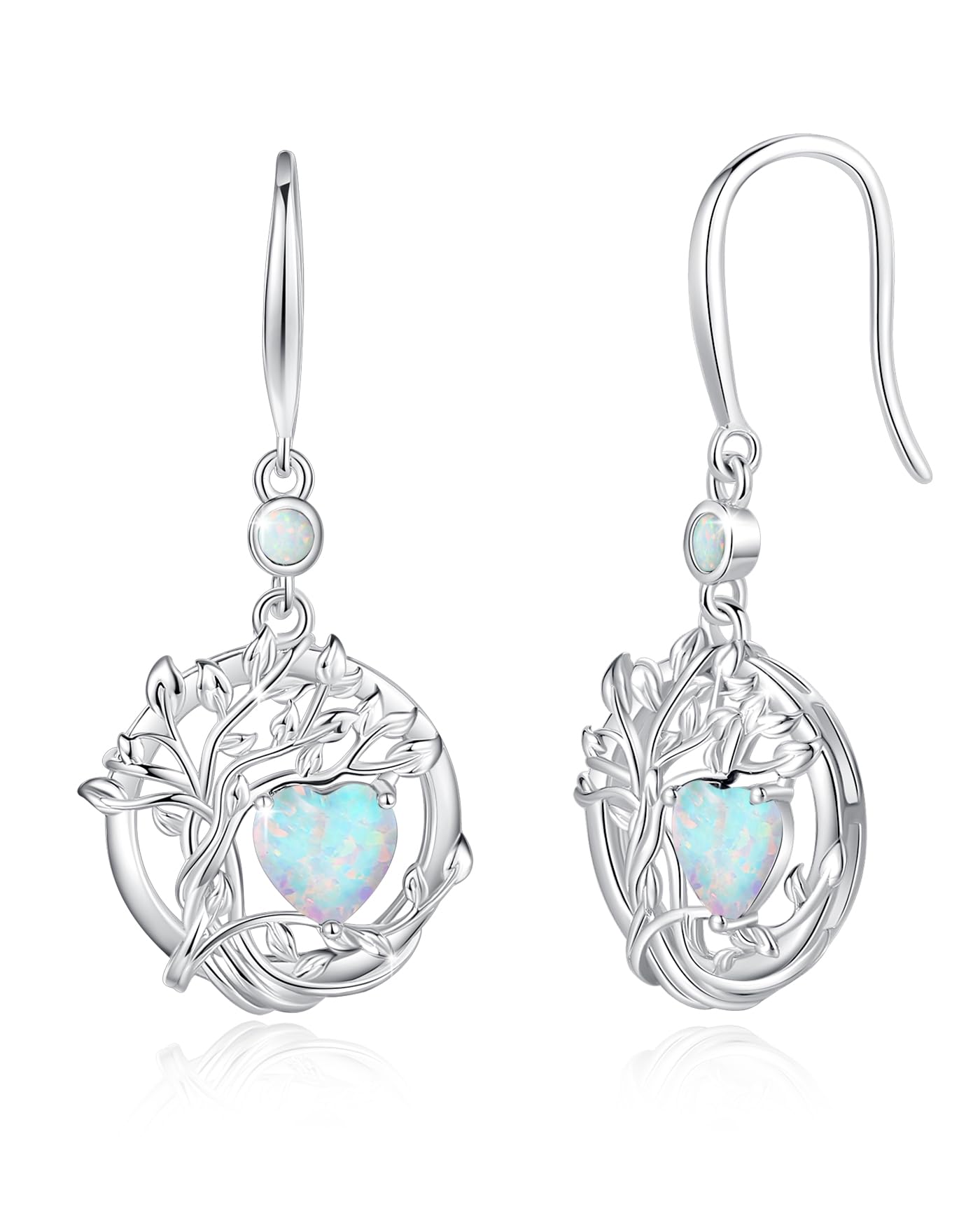 FANCIME Tree of Life Earrings 925 Sterling Silver Dainty Opal Dangle Drop Gemstone Earring October Birthstone Fine Jewelry Birthday Mothers Day Gifts for Mom Her Women