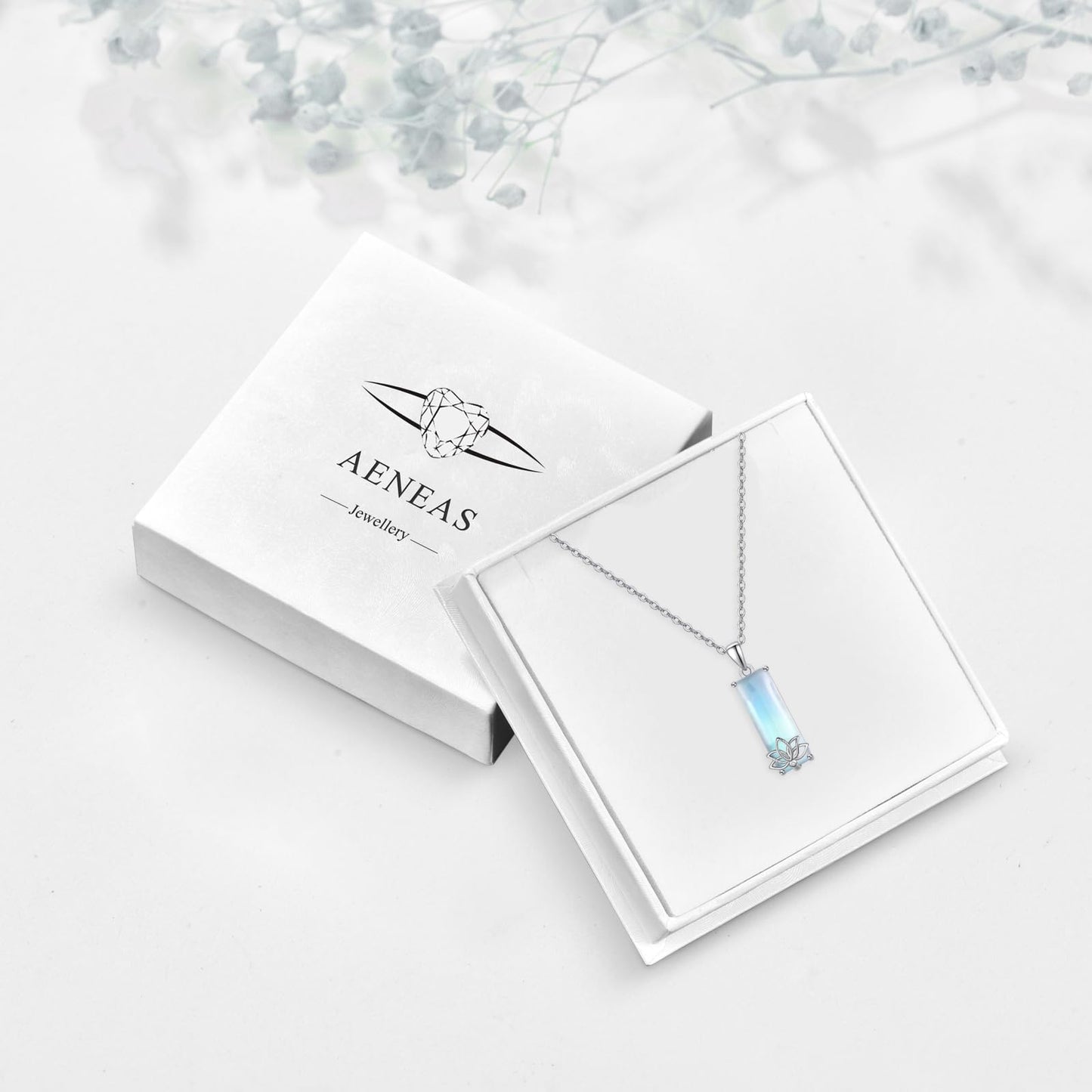 AENEAS Valentines Day Gifts for Women Her Lotus Moonstone Necklace for Women Sterling Silver New Beginnings Blue Moonstone Pendant Necklace Lotus Flower Jewelry Gifts for Wife Her