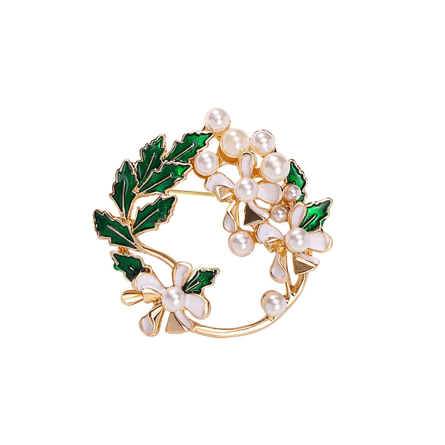 Elegant Gardenia Brooch Flower Pearl Brooch for Women Green Leaves Gardenia Floral Lapel Pins Clothes Hat Bag Suit Tie Accessory Wedding Gift Elegant Jewelry for Mom Wife
