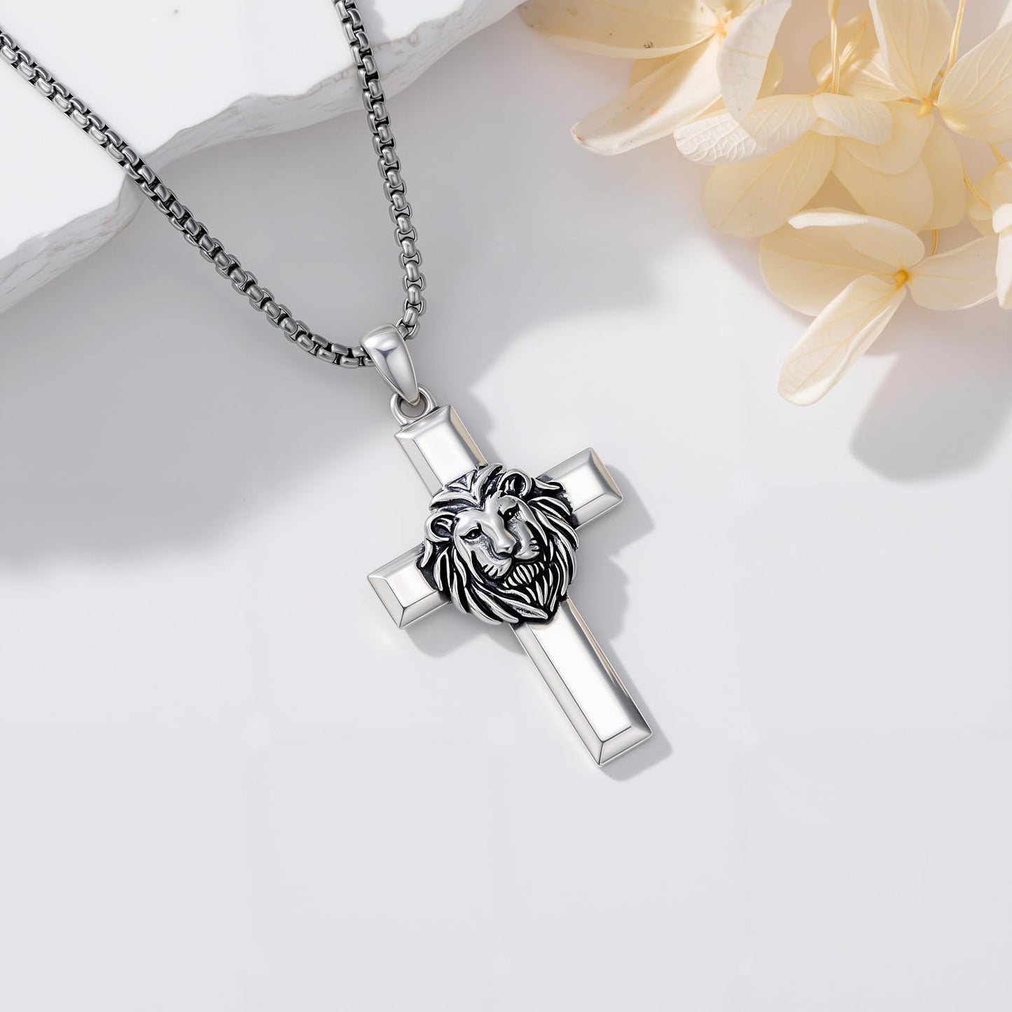 YEESIA Cross Necklace for Men Women 925 Sterling Silver Lion Cross Pendant Necklace, Christian Jewelry, Gift for Men Women
