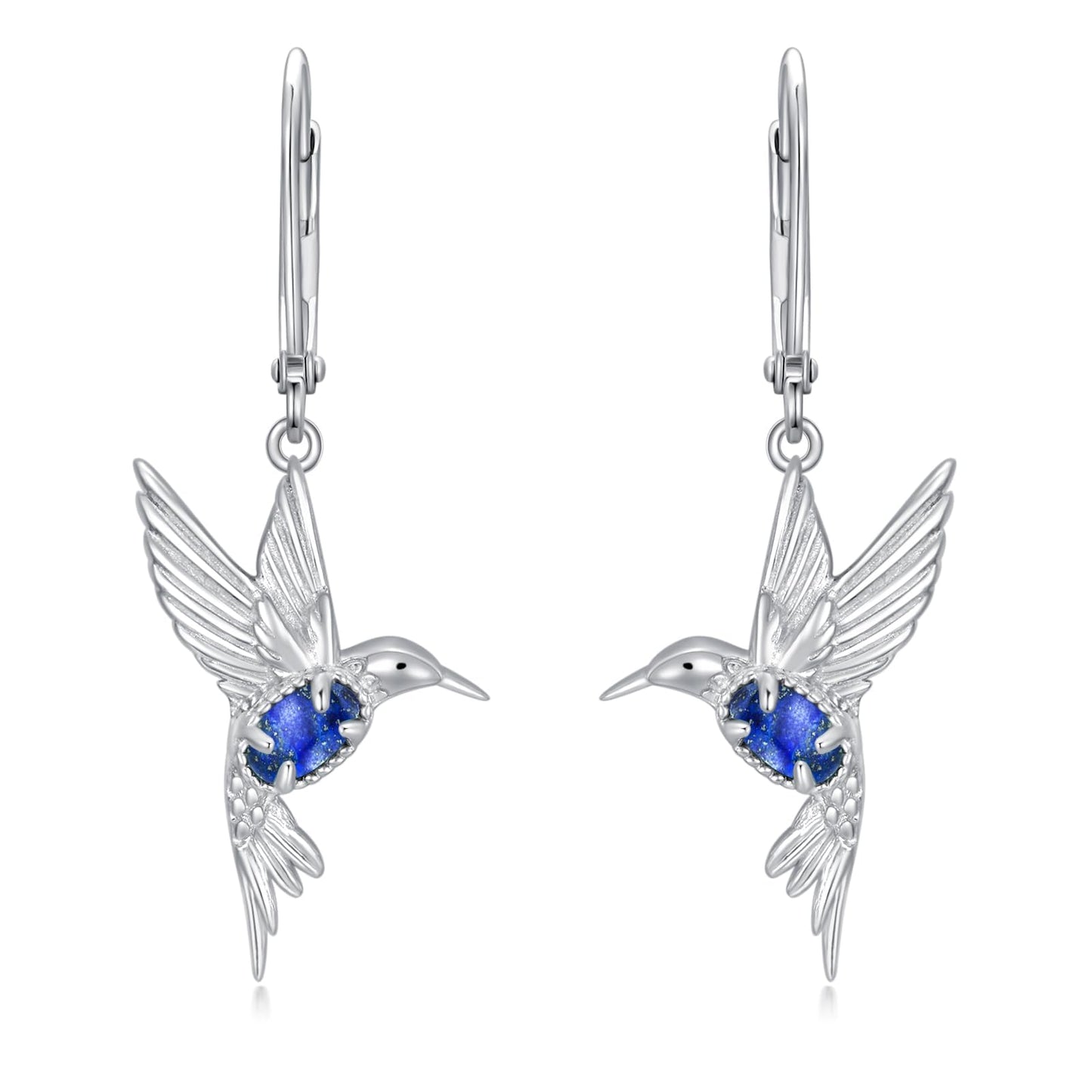 BETHZA Hummingbird Earrings 925 Sterling Silver Genuine Lapis Lazuli Hummingbirds Drop Dangle Earring Animal Jewelry Gifts for Women