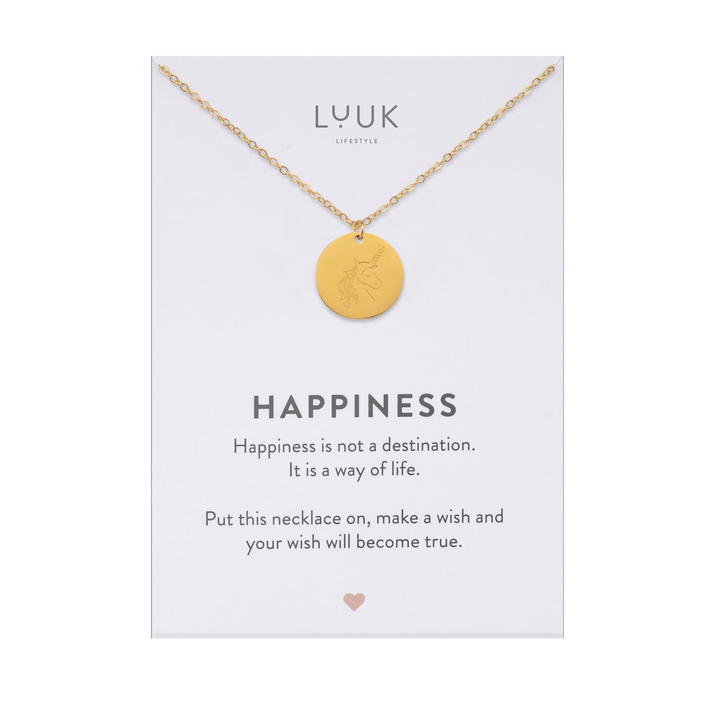 LUUK LIFESTYLE Stainless steel Unicorn cute pendant necklace, 14k gold plated, 19 inches waterproof adjustable, sturdy chain, Gift for niece granddaughter, dainty, trendy (with HAPPINESS Gift Card)