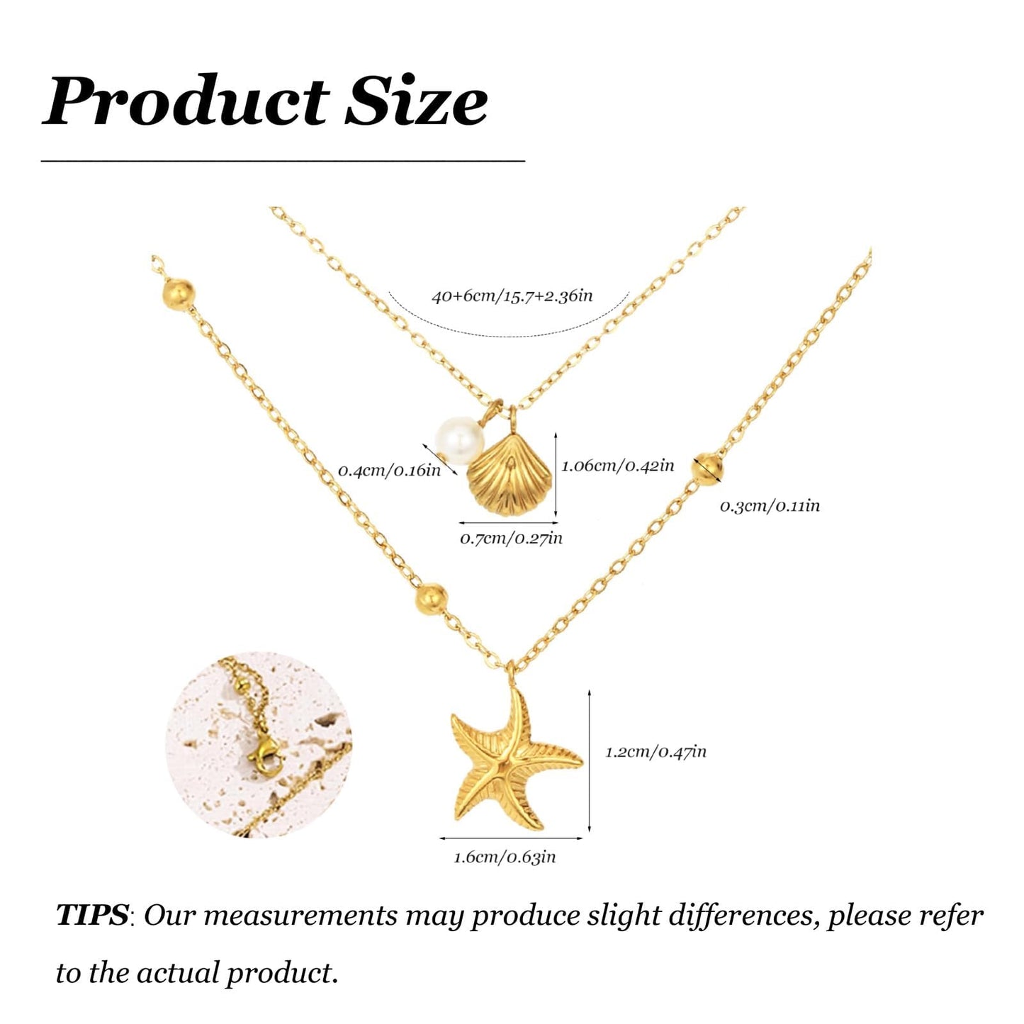 Shell Starfish Necklace for Women Gold Tone Layered Beach Jewelry Pearl Seashell Charm Adjustable Coastal Necklace for Summer Vacation Outfits Gifts