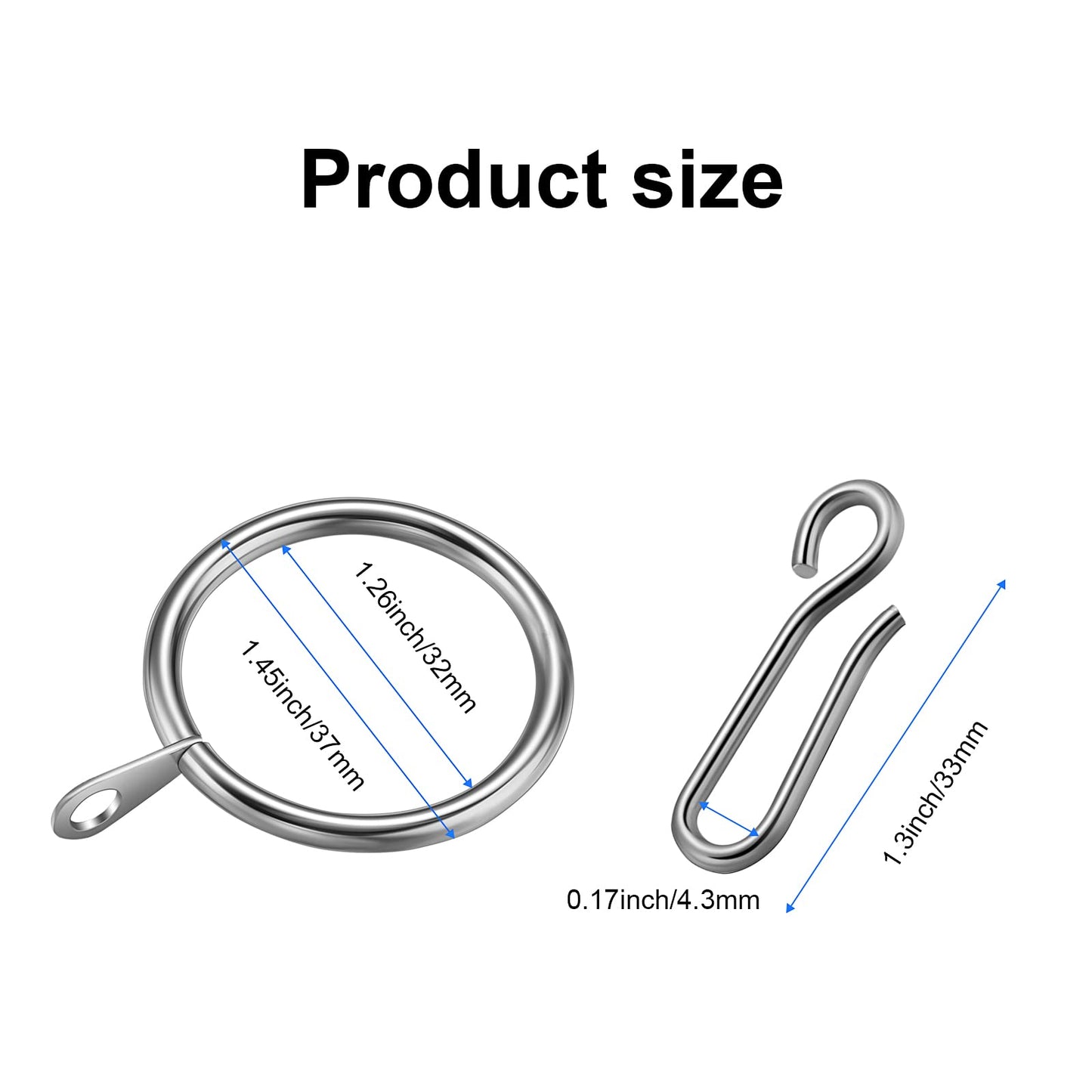 30 Pcs Metal Drapery Curtain Rings 1.26'' Curtain Hanging Rings with 30 Pcs Metal Curtain Drapery Pin Hooks Pinch Pleat Curtain Hooks for Window Door Shower Curtain 32 mm Internal Diameter (Silver)