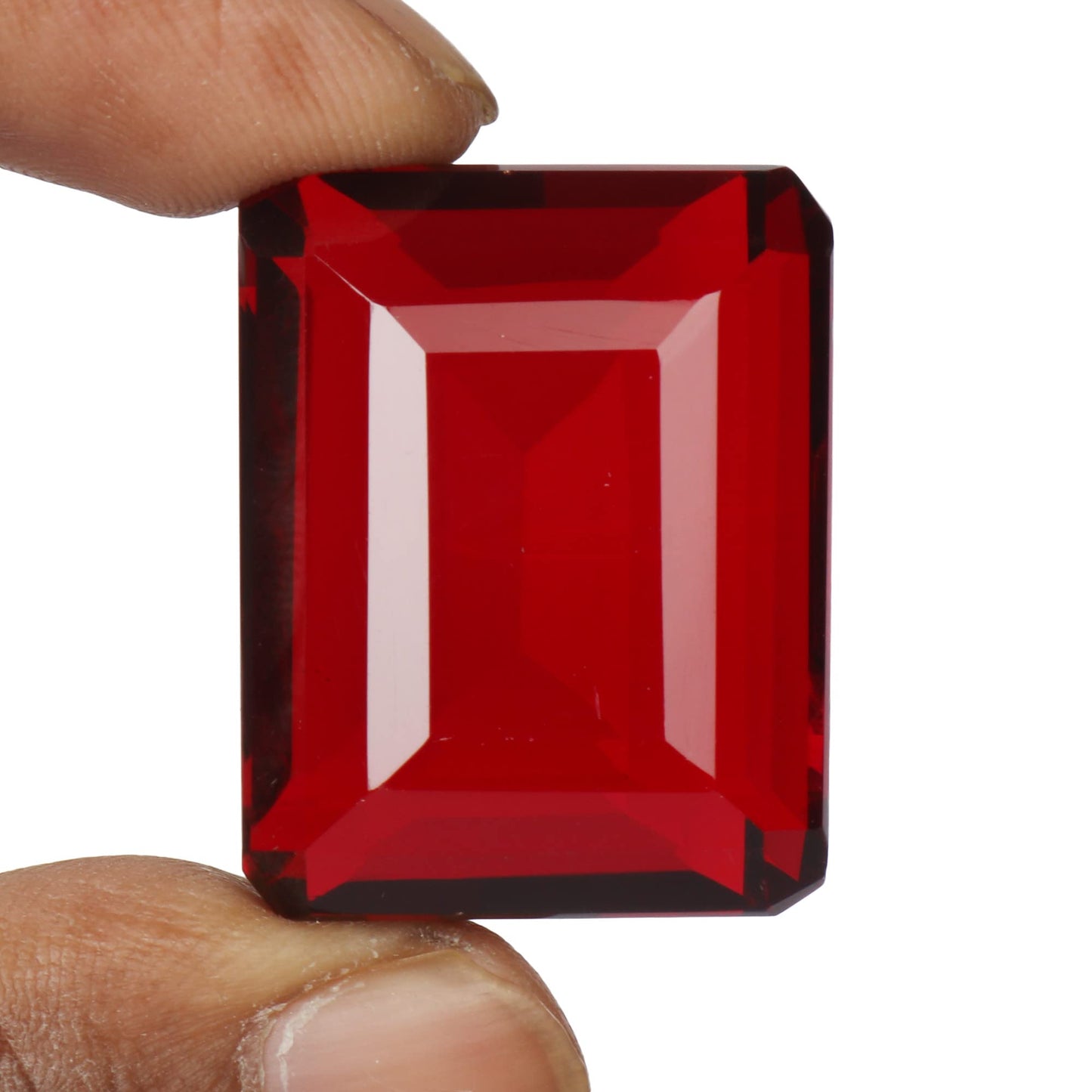 GEMHUB Emerald Cut Blood Red Color 59.30 Ct Faceted Topaz Hydrothermal Jewelry Stone