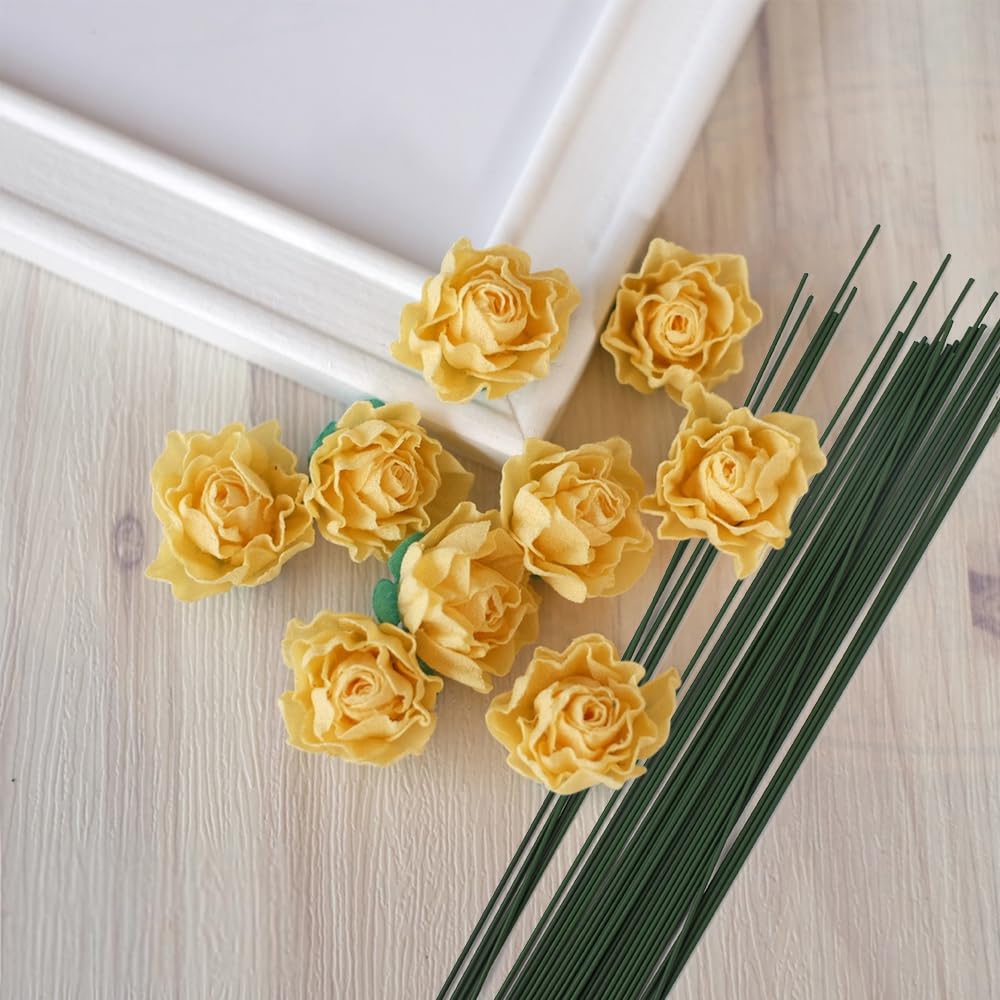 HAIOPS Floral Stems Wire 150pcs 16 Inch 14 Gauge Green Floral Wire Stems for DIY Crafts, Flower Arrangement, Wreath