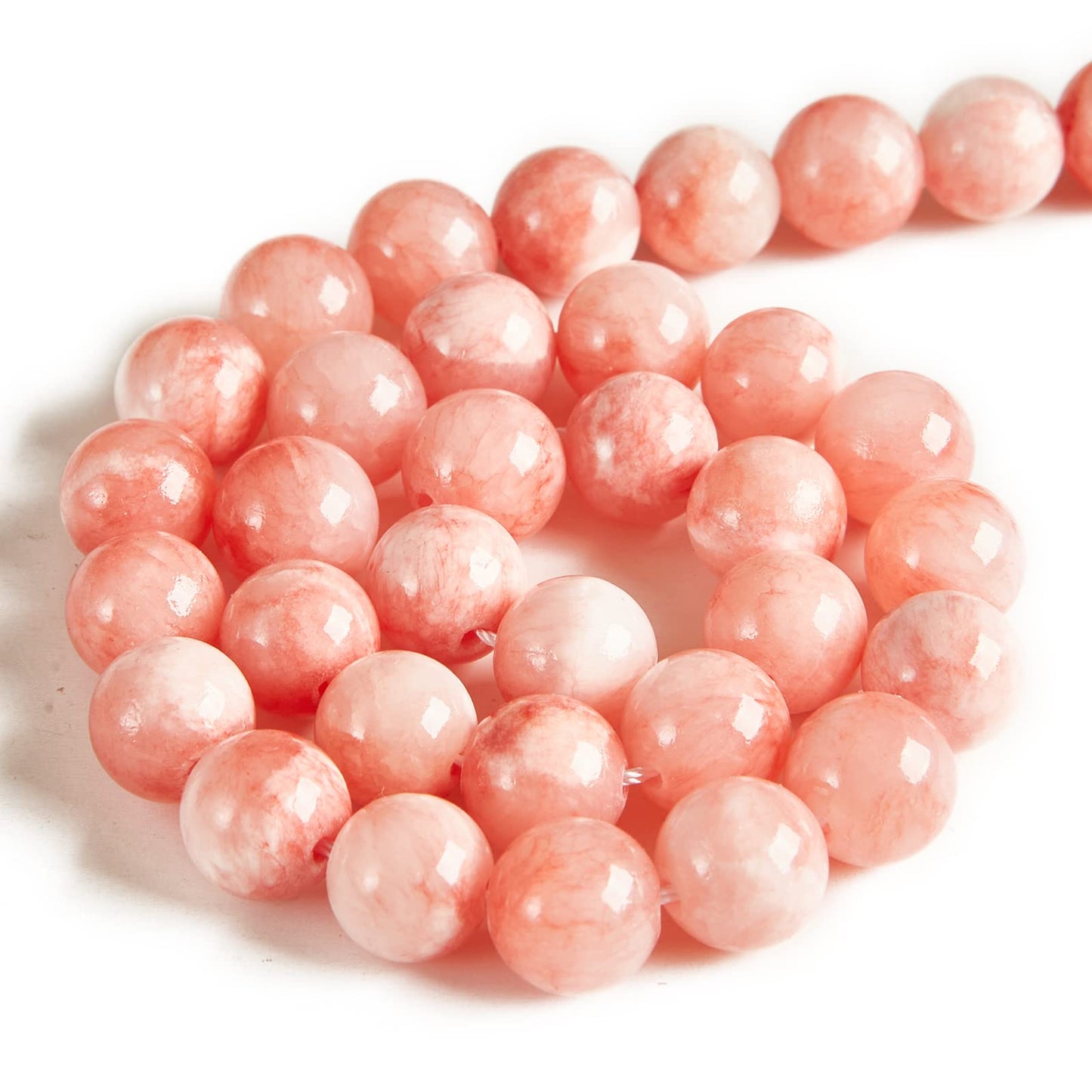35pcs 10mm Pink White Jade Beads Natural Gemstone Beads Round Loose Beads for Jewelry Making