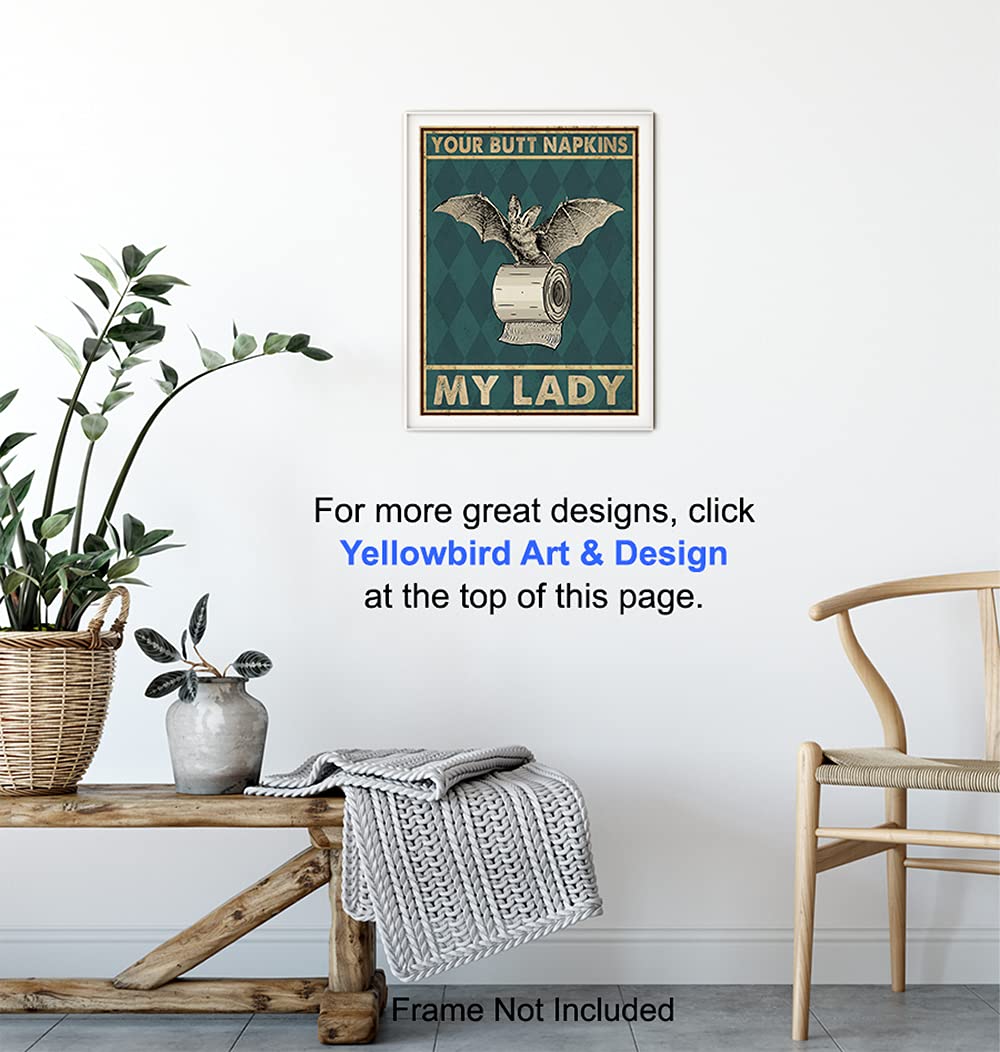 Your Butt Napkins My Lady - Gothic Bathroom Decor for Women - Bat Wall Decor - Funny Guest Bathroom Wall Art - Toilet Paper Art Decorations - Restroom Sign - Bath Picture - Powder Room Artwork
