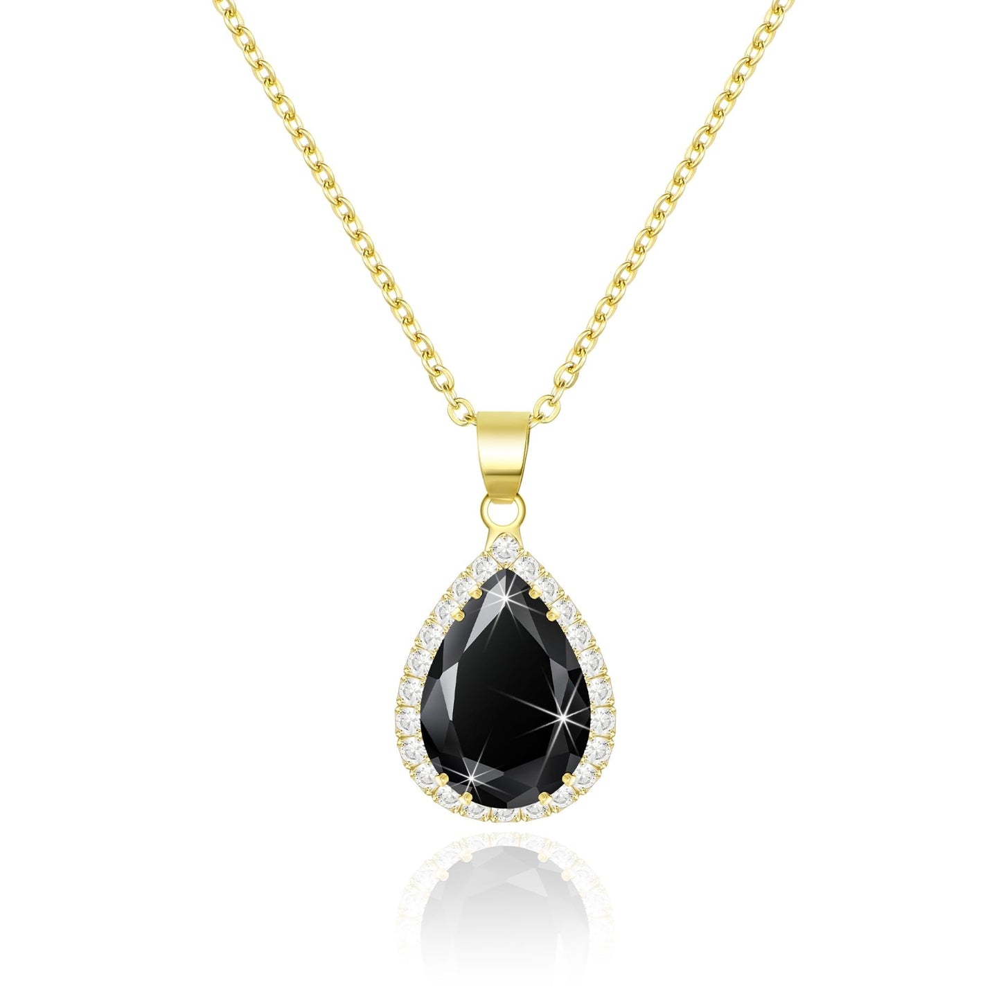 Linawe Black Crystal Gold Chain Necklace for Women Trendy, Imitation Diamond Pendant Boho Cubic Zirconia Birthstone Rhinestone Teardrop Necklace, Preppy Queen Costume Jewelry