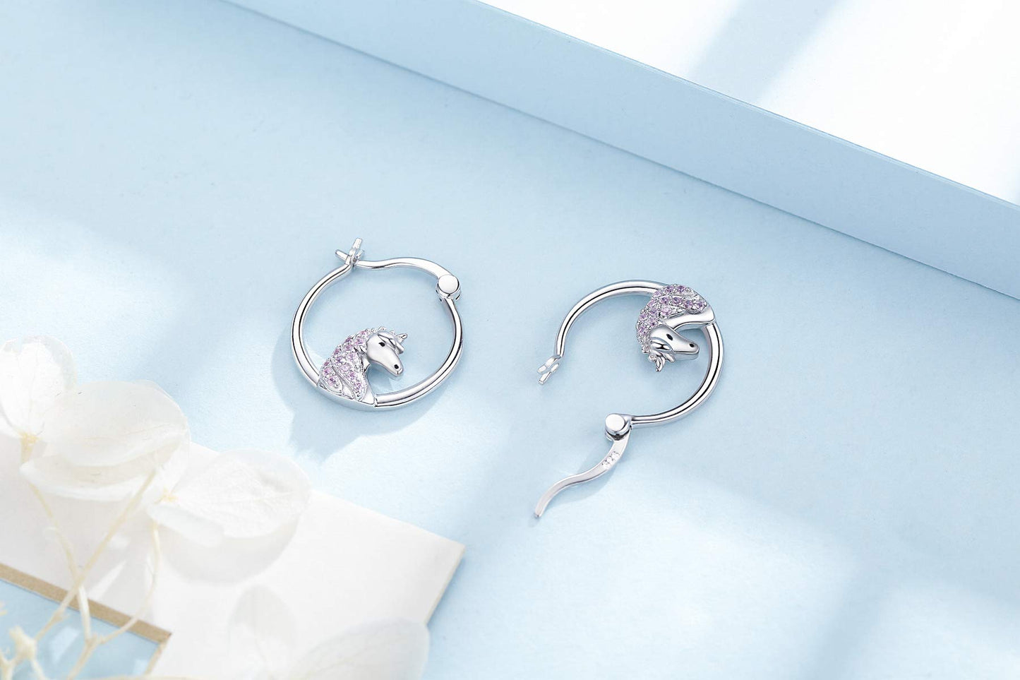 Unicorn Hoop Earrings for Girls Women Sterling Silver Small Animal Huggie Hoop Earrings for Sensitive Ears Unicorn Jewelry Graduation Gifts for Daughter Her