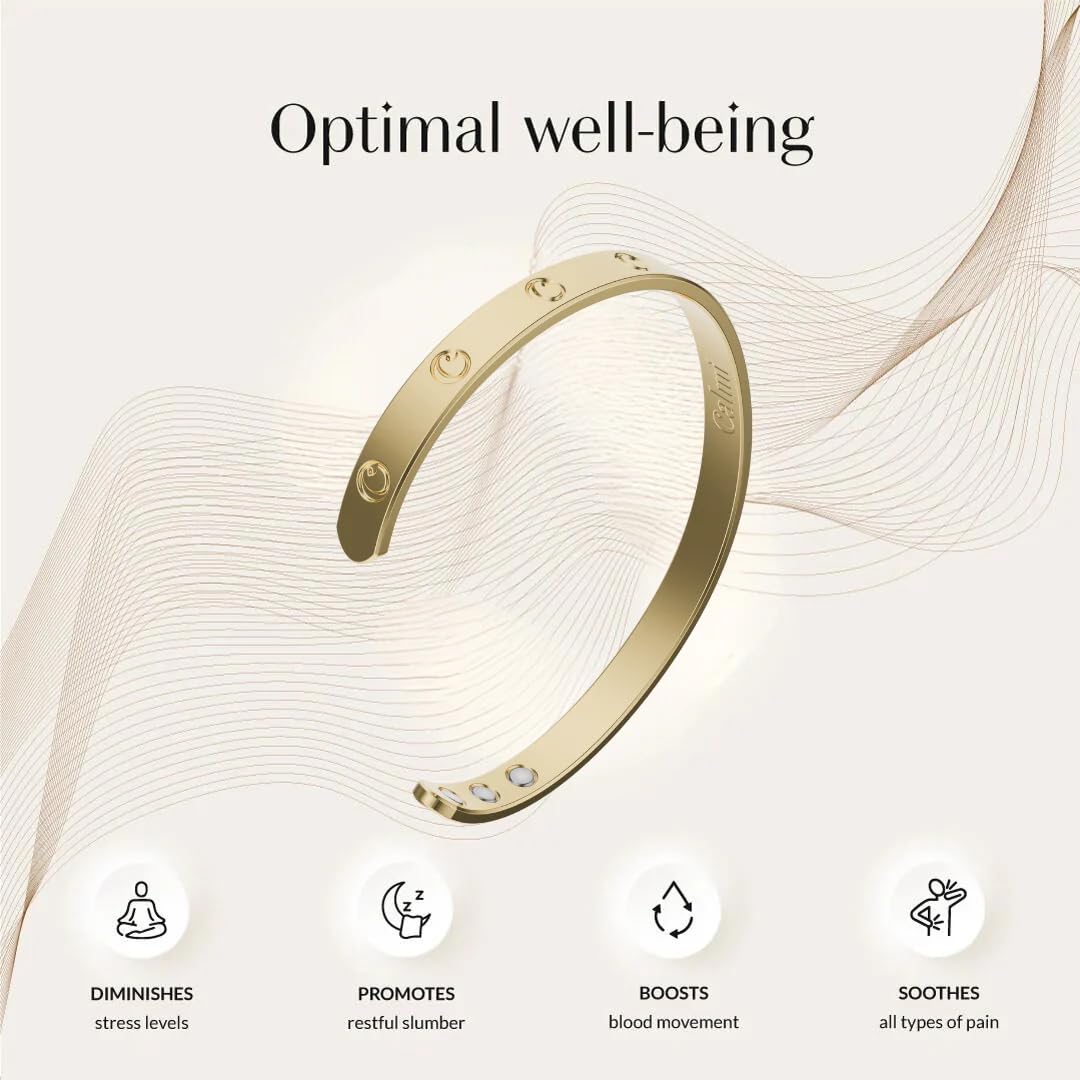 CALMI - Magnetic Wellness Bracelet with Adjustable Stainless Steel Design - 18K Gold-Plated - Wearable Magnetic Field Accessory for General Wellbeing | Unisex (Gold)