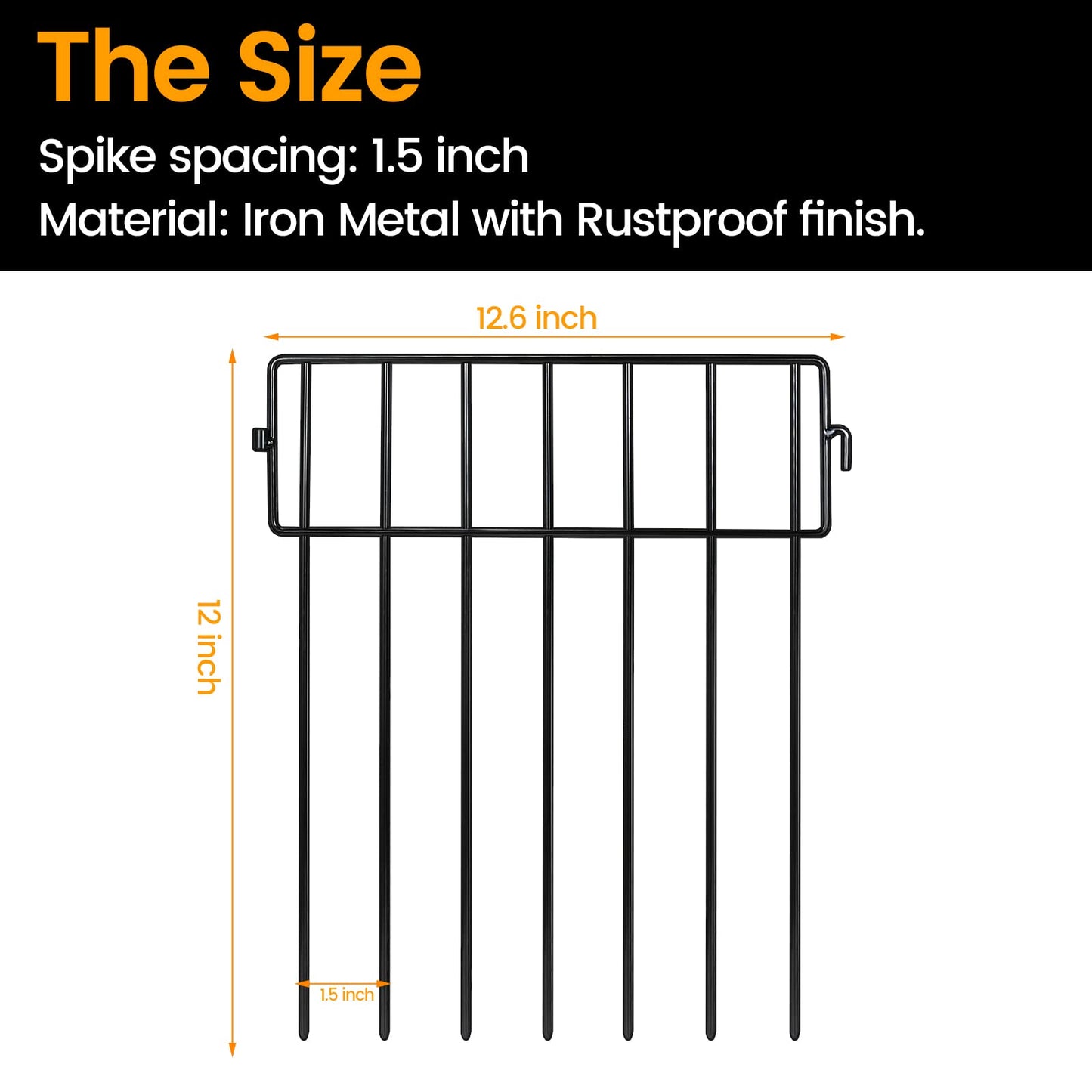 Adavin Black Animal Barrier Fence-24 Pack 12 in(L) X12 in(H) No Dig Garden Decorative Fence 1.5" Gap Rustproof Metal Dig Deterrent Panel Border for Dog Rabbits Ground Stakes Outdoor Patio,Total 24 Ft