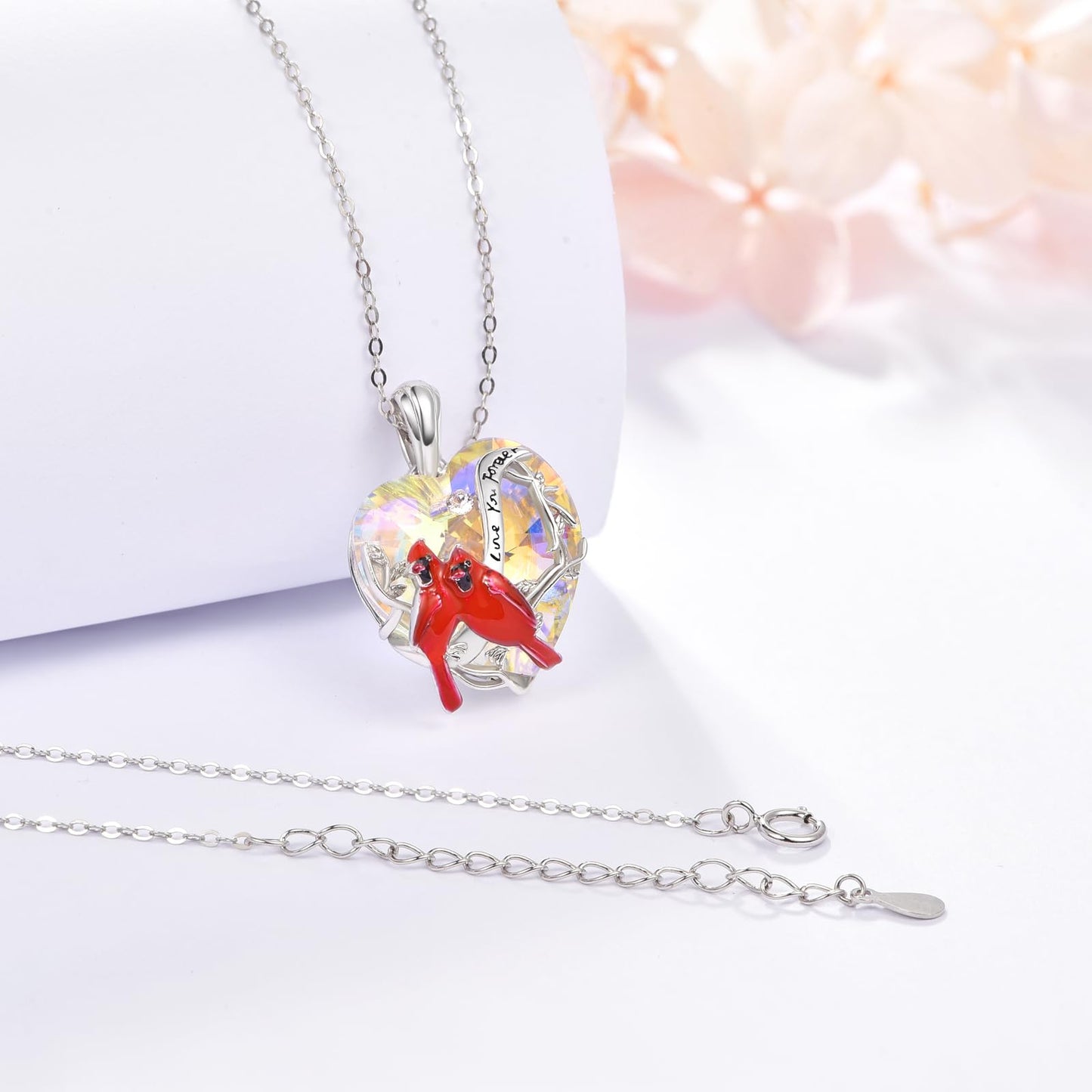 AENEAS Cardinal Heart Necklace Pendant Sterling Silver Cardinal Jewelry Red Bird Memorial Gifts for Mom Her Birthday