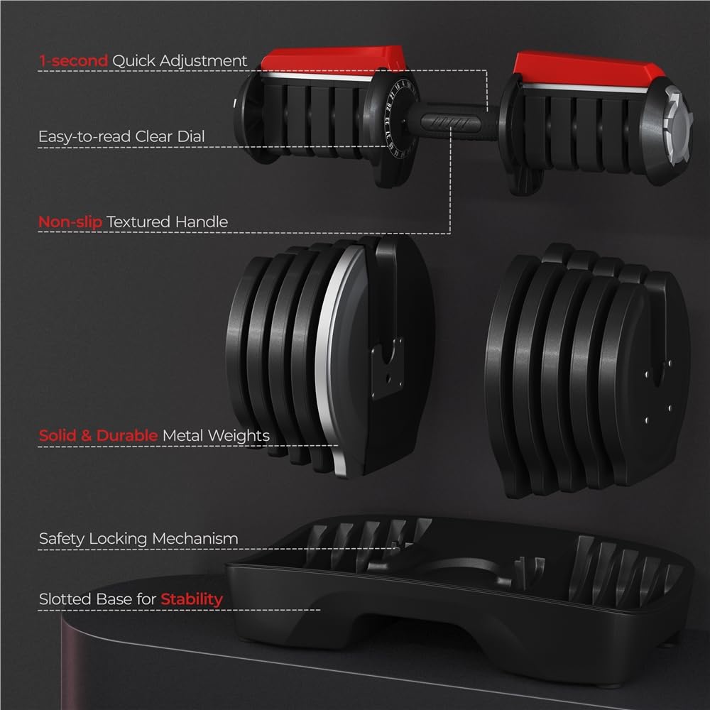 Yaheetech Adjustable Dumbbells Set 52.5LB Adjustable Dumbbells Pair Fast Adjust Weight 2PCS