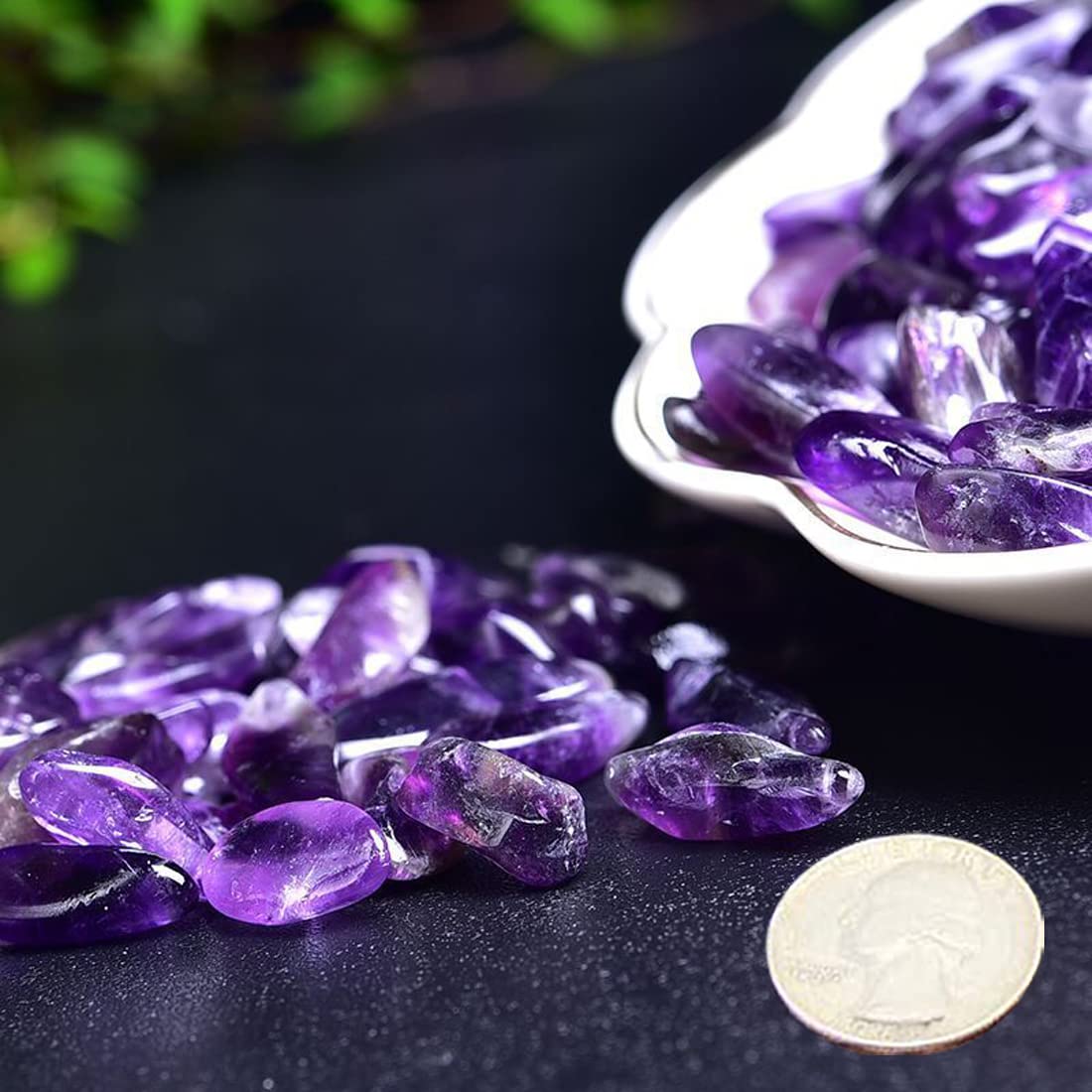 Natural Amethyst Tumbled Chips Crushed Crystal Stone, 7-9mm Polished Healing Crystal Chips Healing Reiki Crystal Jewelry Making Home Decoration