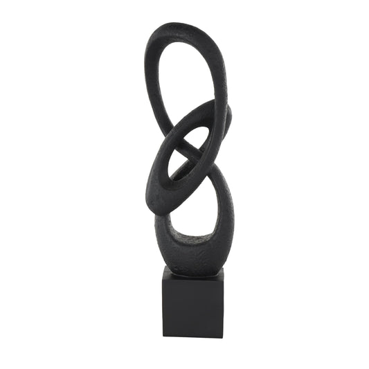 Deco 79 Polystone Abstract Decorative Sculpture Intertwined Loop Home Decor Statue with Block Base, Accent Figurine 6" x 4" x 20", Black