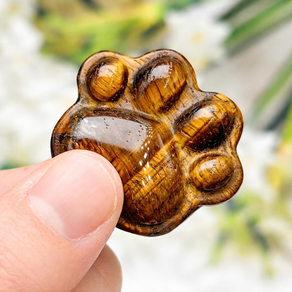 BEAUSIOO 1.6 Inch Tiger's Eye Animal Paw Worry Stone, Healing Crystal Palm Stone for Stress & Anxiety Relief, Ultra Smooth Polished Natural Stones, with Velvet Pouch