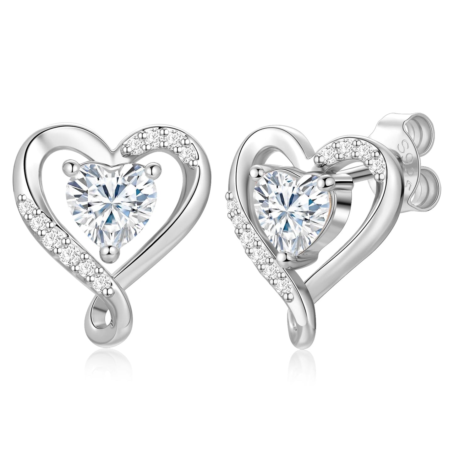 Zifeel Earrings for Women, 925 Sterling Silver Birthstone Heart Studs Earring for Girlfriend Wife, Anniversary Birthday Christmas Valentines Mother’s Day Gifts Jewelry for Women Wife Her Mom