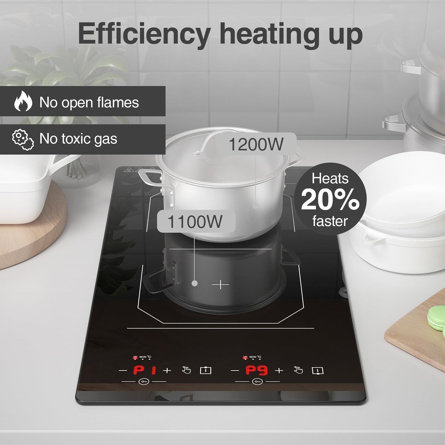 ANHANE 2 Burner Induction Cooktop, 12 Inch Portable Electric Stove Top 110V Built-in - 2300W Double Cooktop with 9 Temp Settings & Timer, Perfect for RV, Dorm, Camping & Small Kitchens