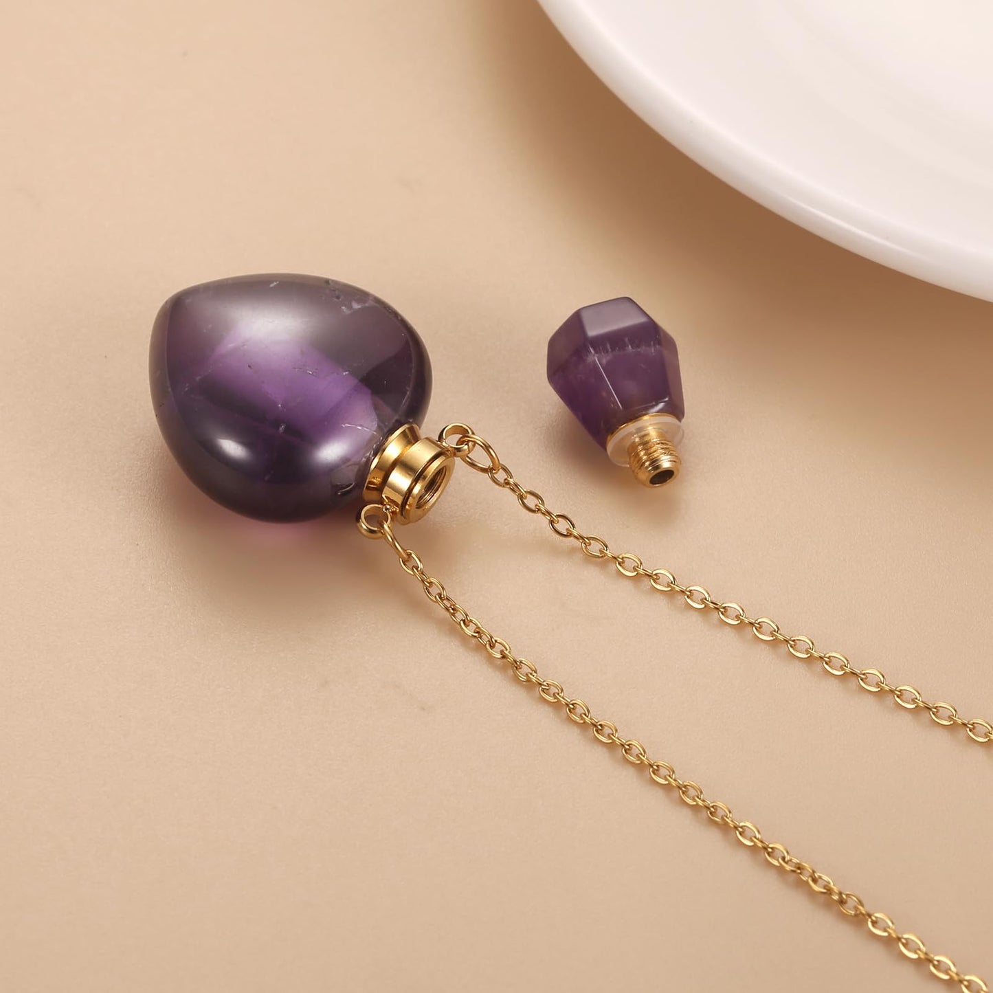 STEFWD Natural Crystal Cremation Jewelry For Ashes - Heart Urn Necklace Hold Loved Ones/Pet Ashes Keepsake Memorial Pendant For Women (Purple)