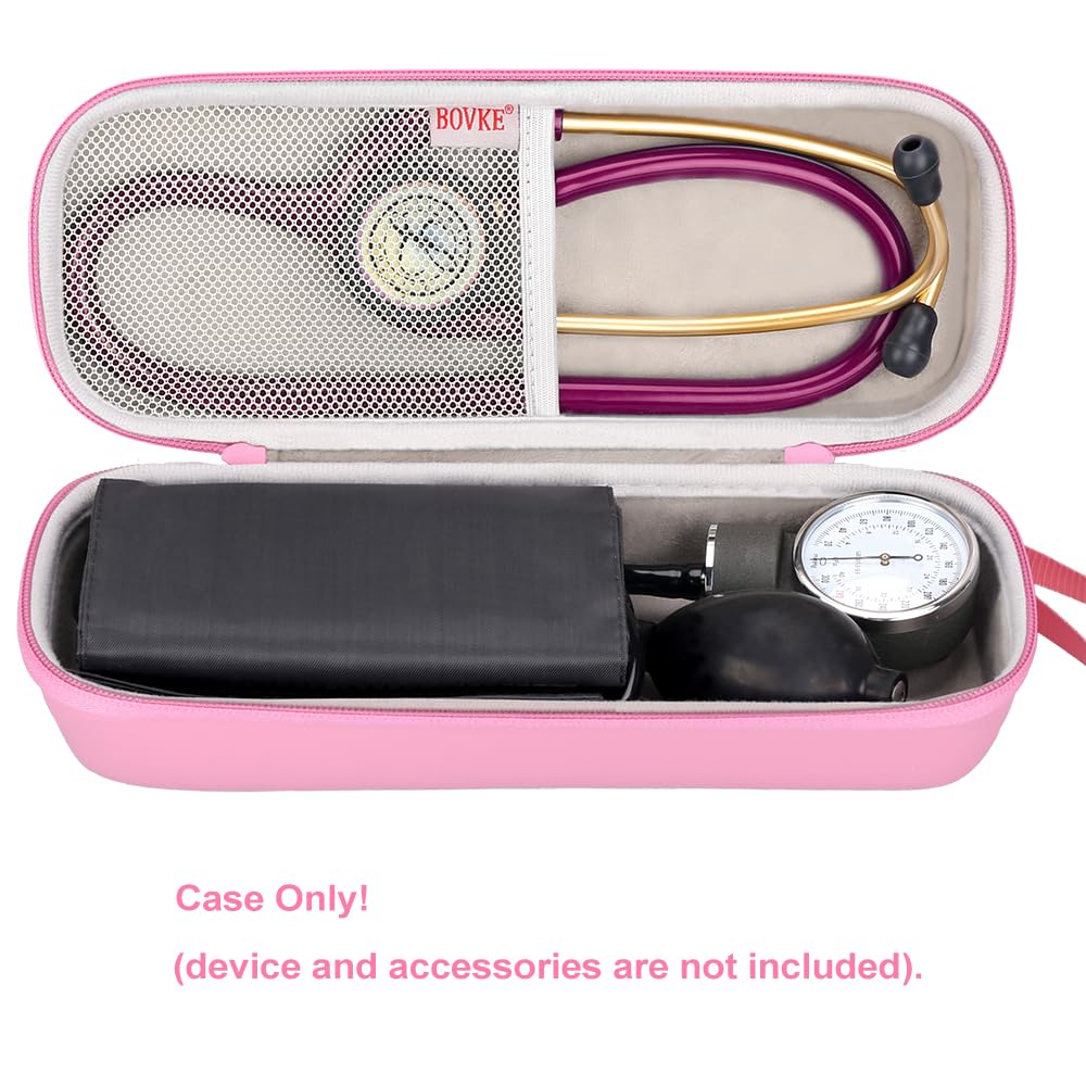 BOVKE Travel Carrying Case Compatible With 3M Littmann Classic III, Lightweight II S.E, MDF Acoustica Deluxe Stethoscope, Extra Room for Medical Scissors EMT Trauma Shears and LED Penlight, Pearl Pink