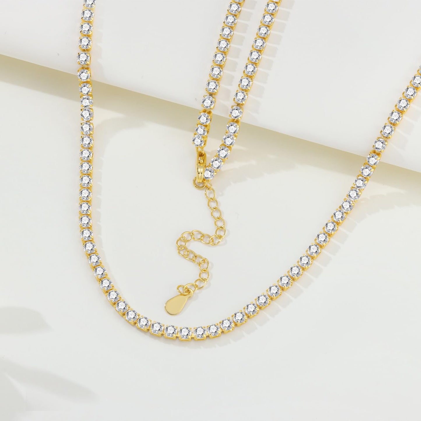 MISEFF 925 Sterling Silver Fashion Pendant Necklace for Women，Fashion Jewelry, 18K Gold Plated， Advanced Retro Series Link Chains ，Basic Multifunctional Accessories Suitable for Multiple Occasions and Daily Wear (Golden Tennis Chain)