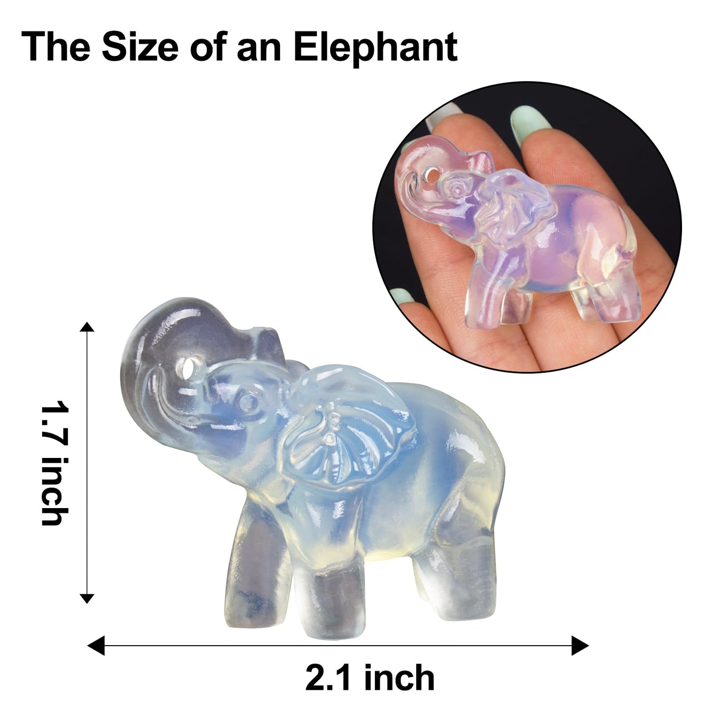 Hguxmcu 2 Inch White Opalite Crystal Elephant Sculpture Handcrafted Healing Stone Animal Figurine Spiritual Home Decor Lucky Charm Gift for Wealth Success Positive Energy and Meditation Lovers